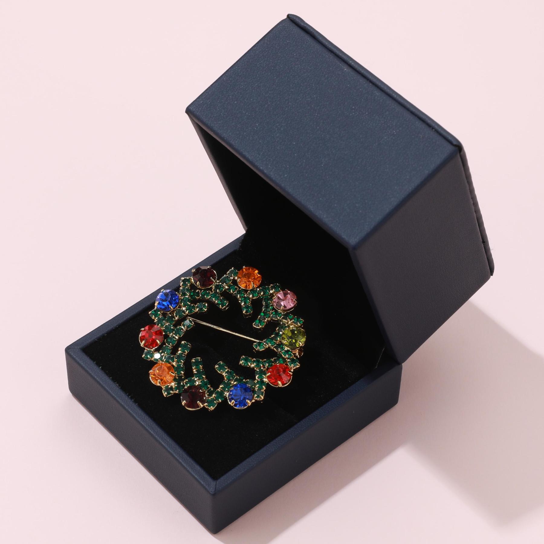KeyStyle Jewelry Brooches Multi Color Gold Plated Crystal Brooch with Gift Box
