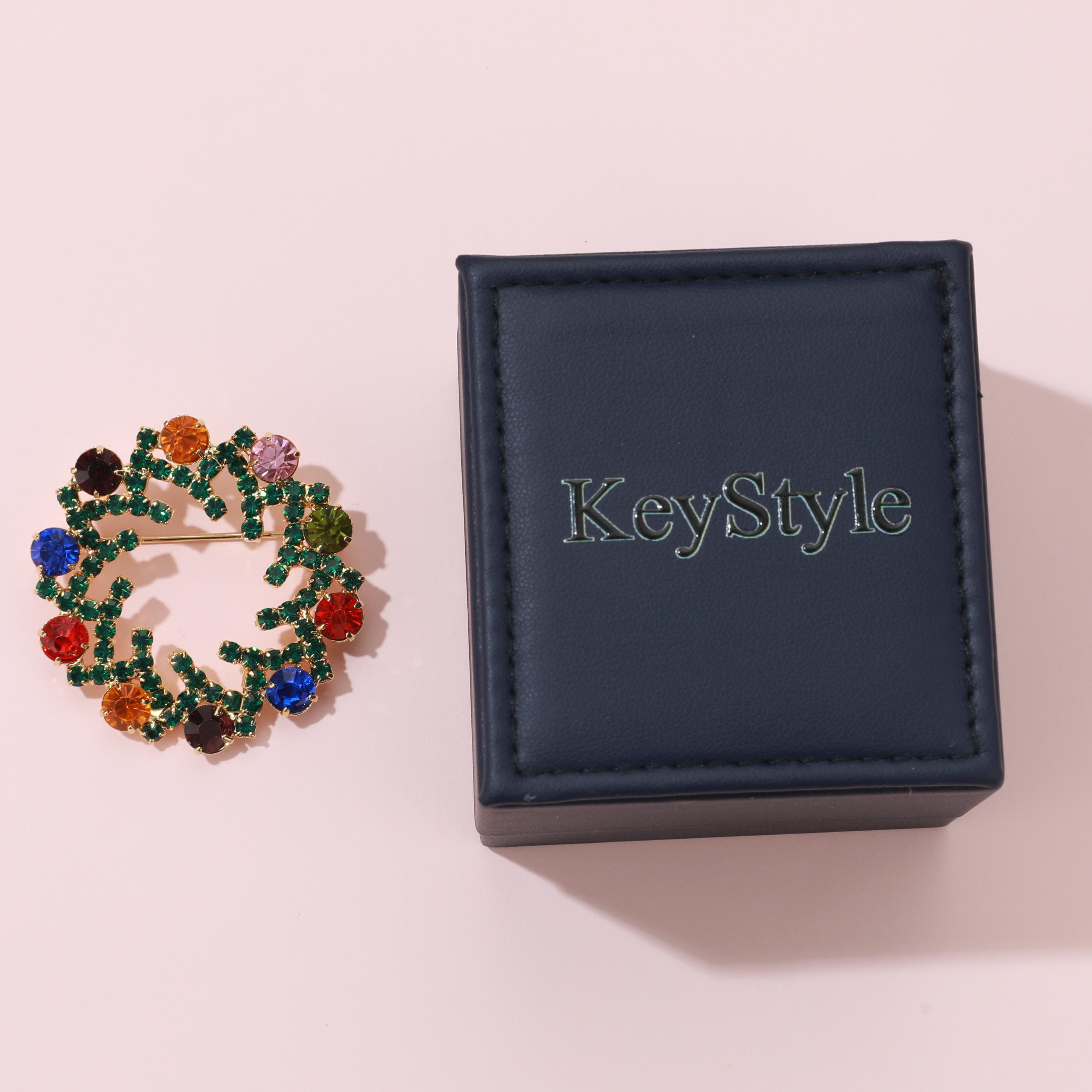 KeyStyle Jewelry Brooches Multi Color Gold Plated Crystal Brooch with Gift Box