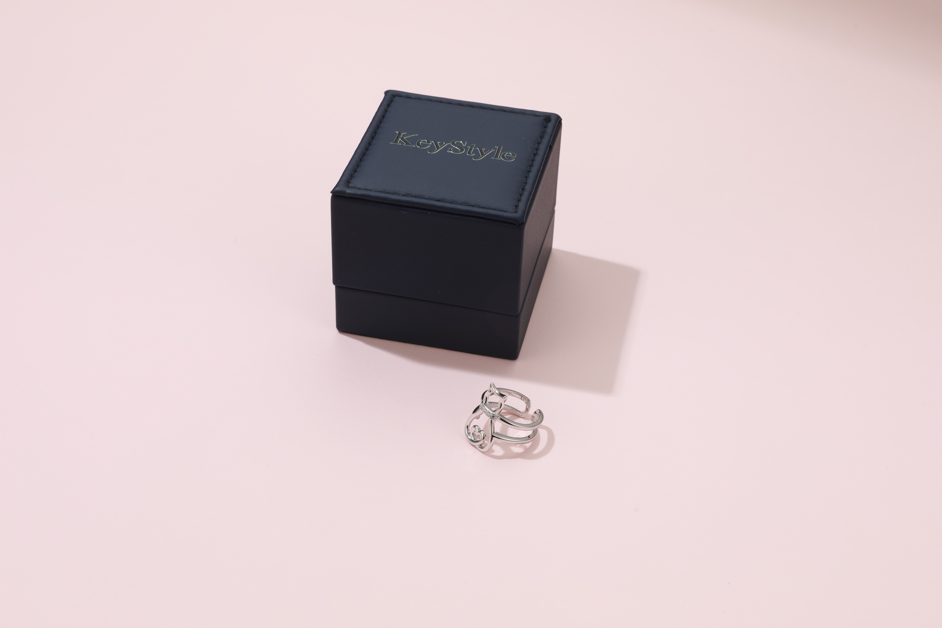 KeyStyle Open Adjustable Rings for Women, Silver Cat Statement Rings with Gift Box, Women Jewelry