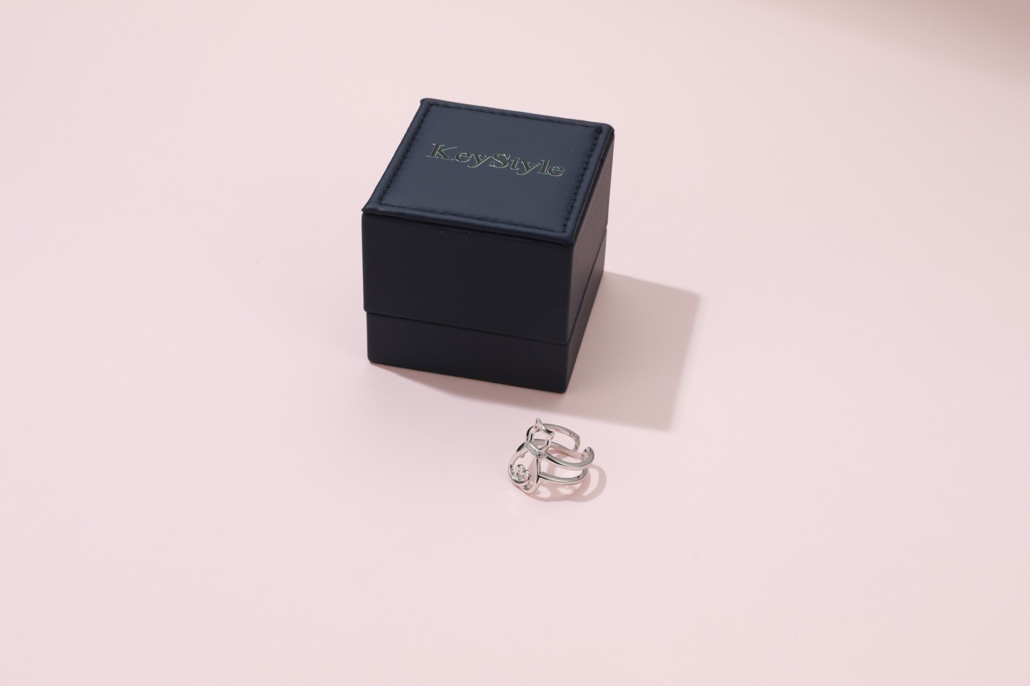 KeyStyle Open Adjustable Rings for Women, Silver Cat Statement Rings with Gift Box, Women Jewelry