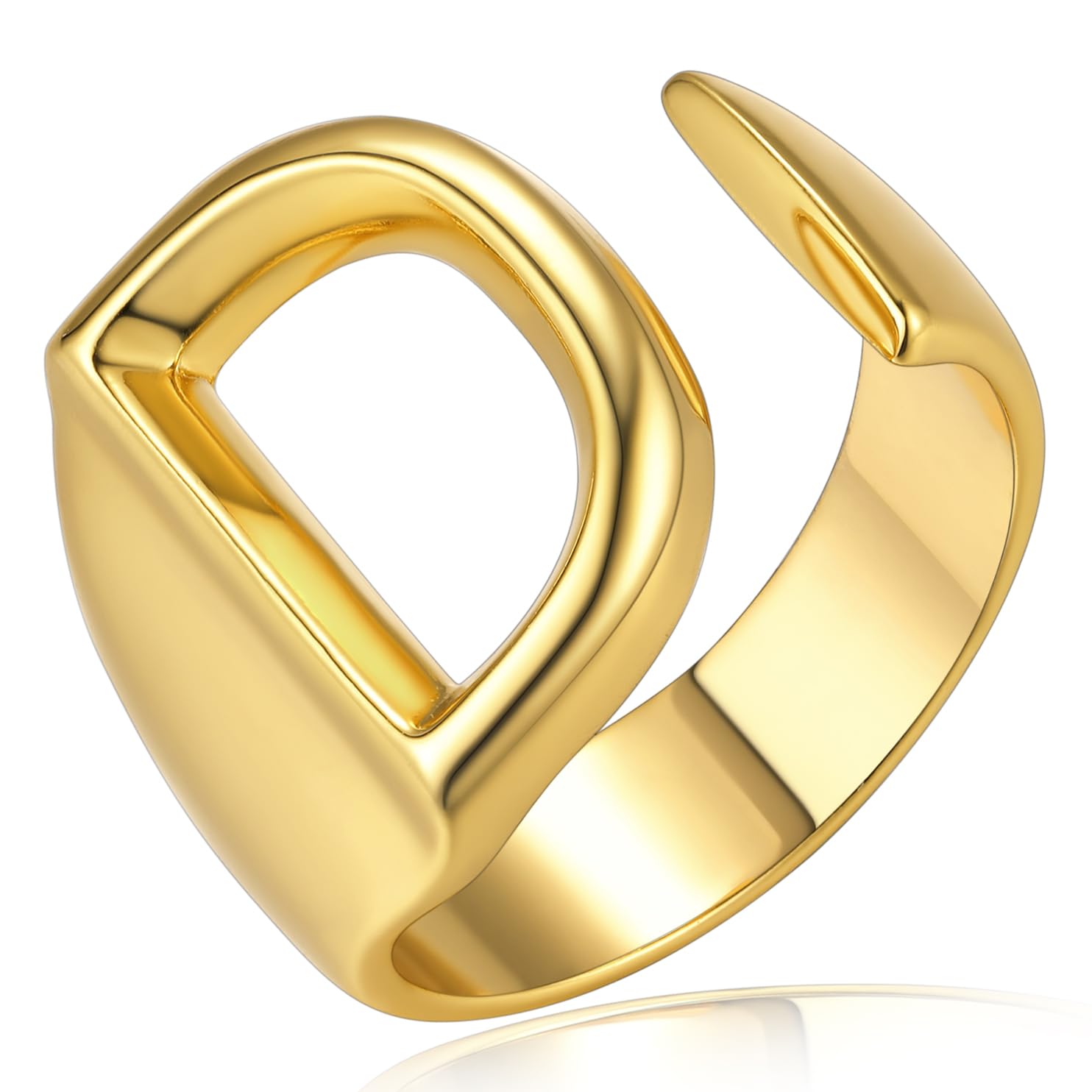 KeyStyle Gold Initial Ring for Women Alphabet Letter Ring Adjustable 14K Gold Plated Personalized Bold Statement Jewelry Stacking Ring Gifts for Her