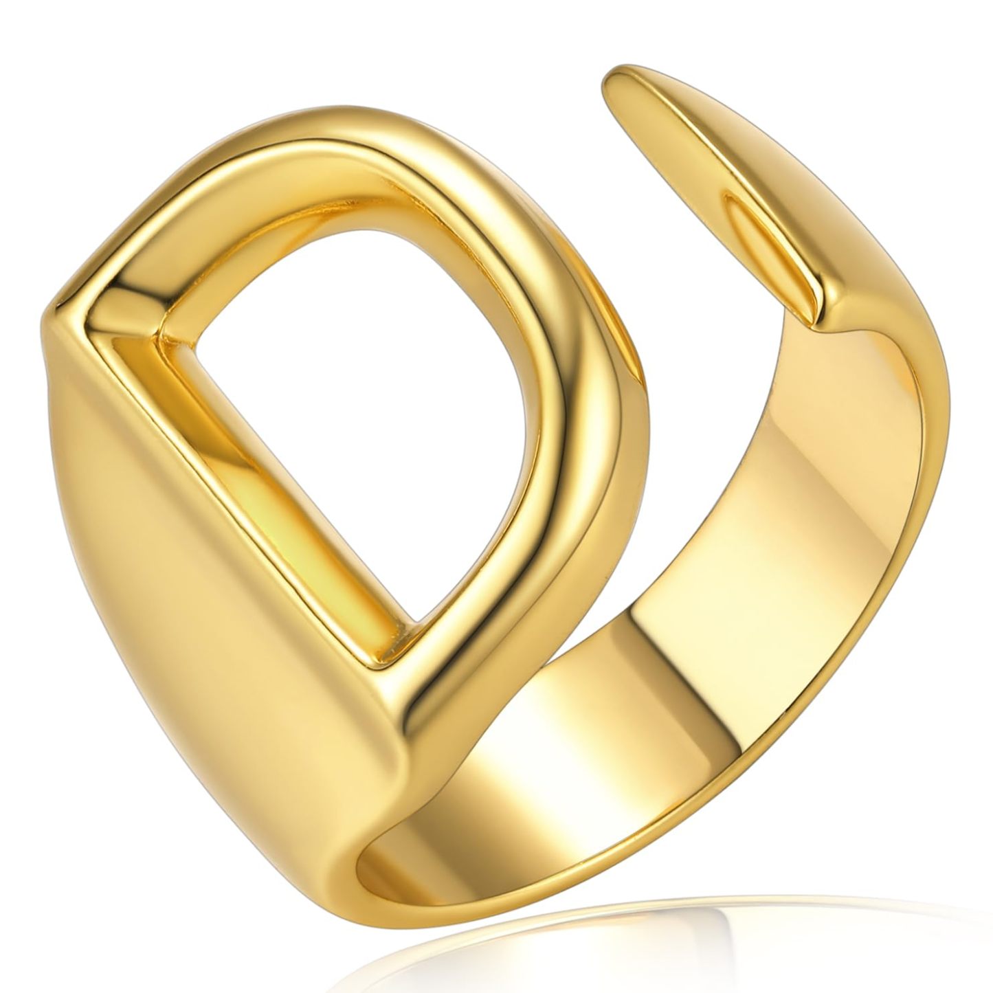 KeyStyle Gold Initial Ring for Women Alphabet Letter Ring Adjustable 14K Gold Plated Personalized Bold Statement Jewelry Stacking Ring Gifts for Her