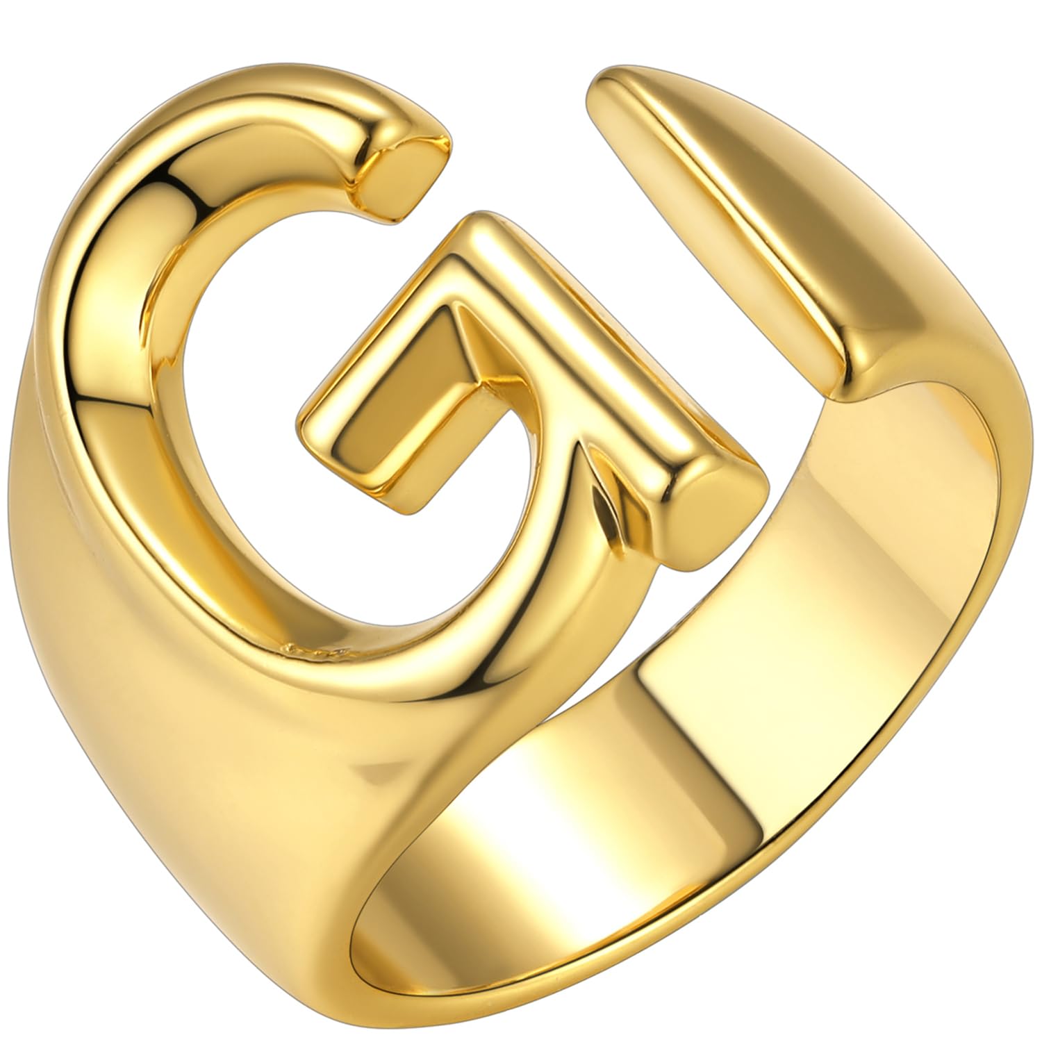 KeyStyle Gold Initial Ring for Women Alphabet Letter Ring Adjustable 14K Gold Plated Personalized Bold Statement Jewelry Stacking Ring Gifts for Her