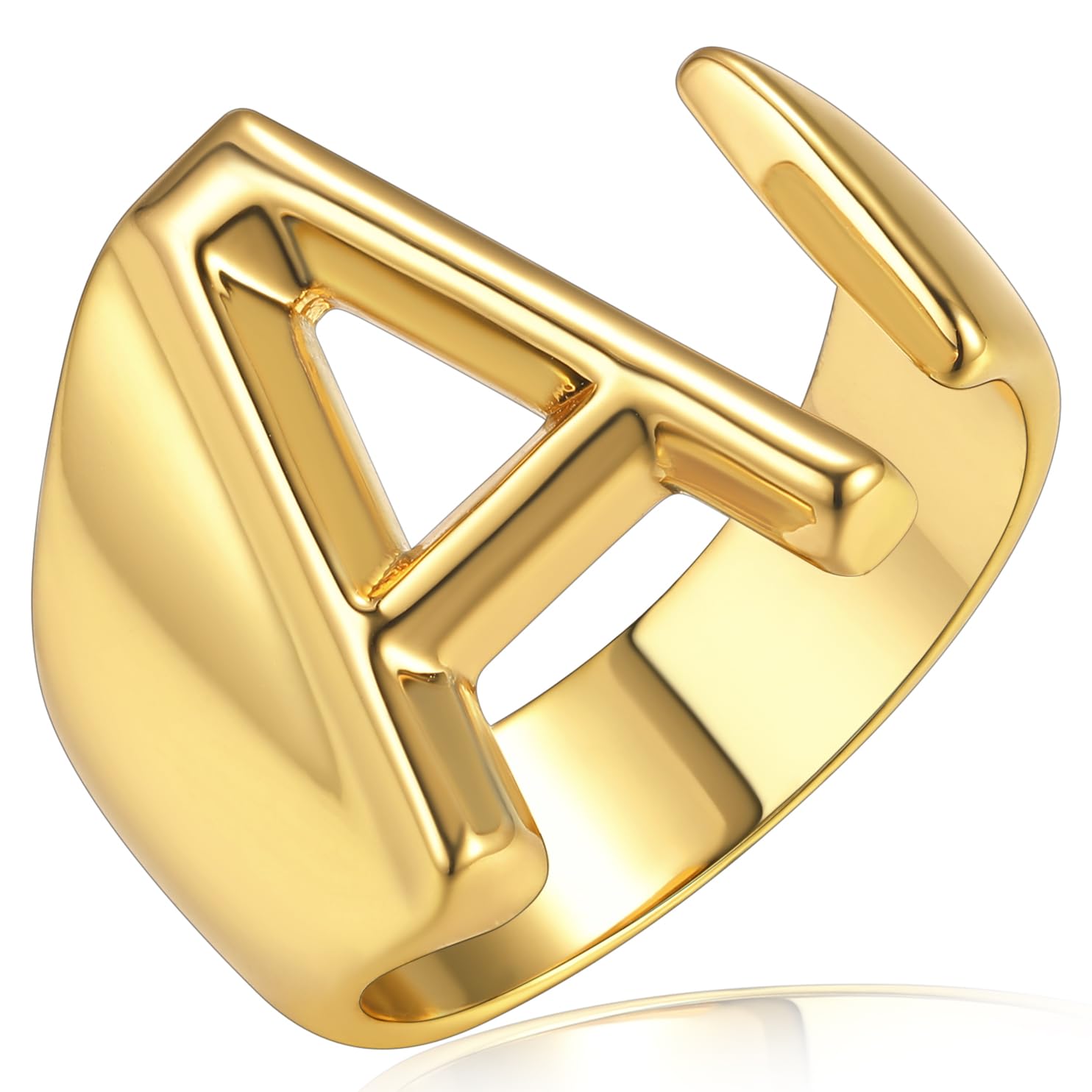 KeyStyle Gold Initial Ring for Women Alphabet Letter Ring Adjustable 14K Gold Plated Personalized Bold Statement Jewelry Stacking Ring Gifts for Her