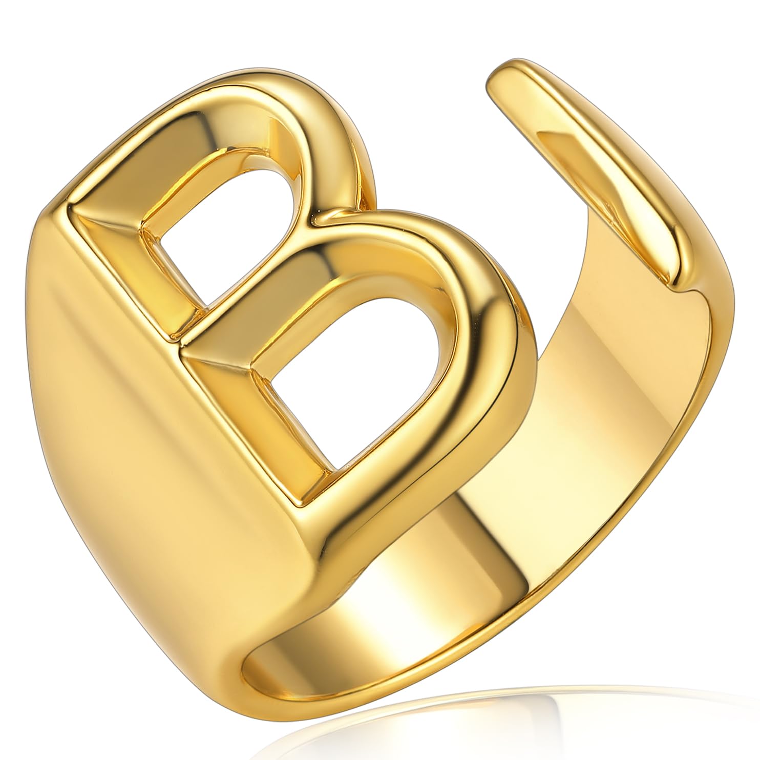 KeyStyle Gold Initial Ring for Women Alphabet Letter Ring Adjustable 14K Gold Plated Personalized Bold Statement Jewelry Stacking Ring Gifts for Her