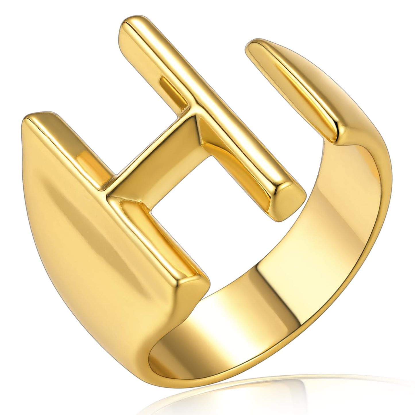 KeyStyle Gold Initial Ring for Women Alphabet Letter Ring Adjustable 14K Gold Plated Personalized Bold Statement Jewelry Stacking Ring Gifts for Her