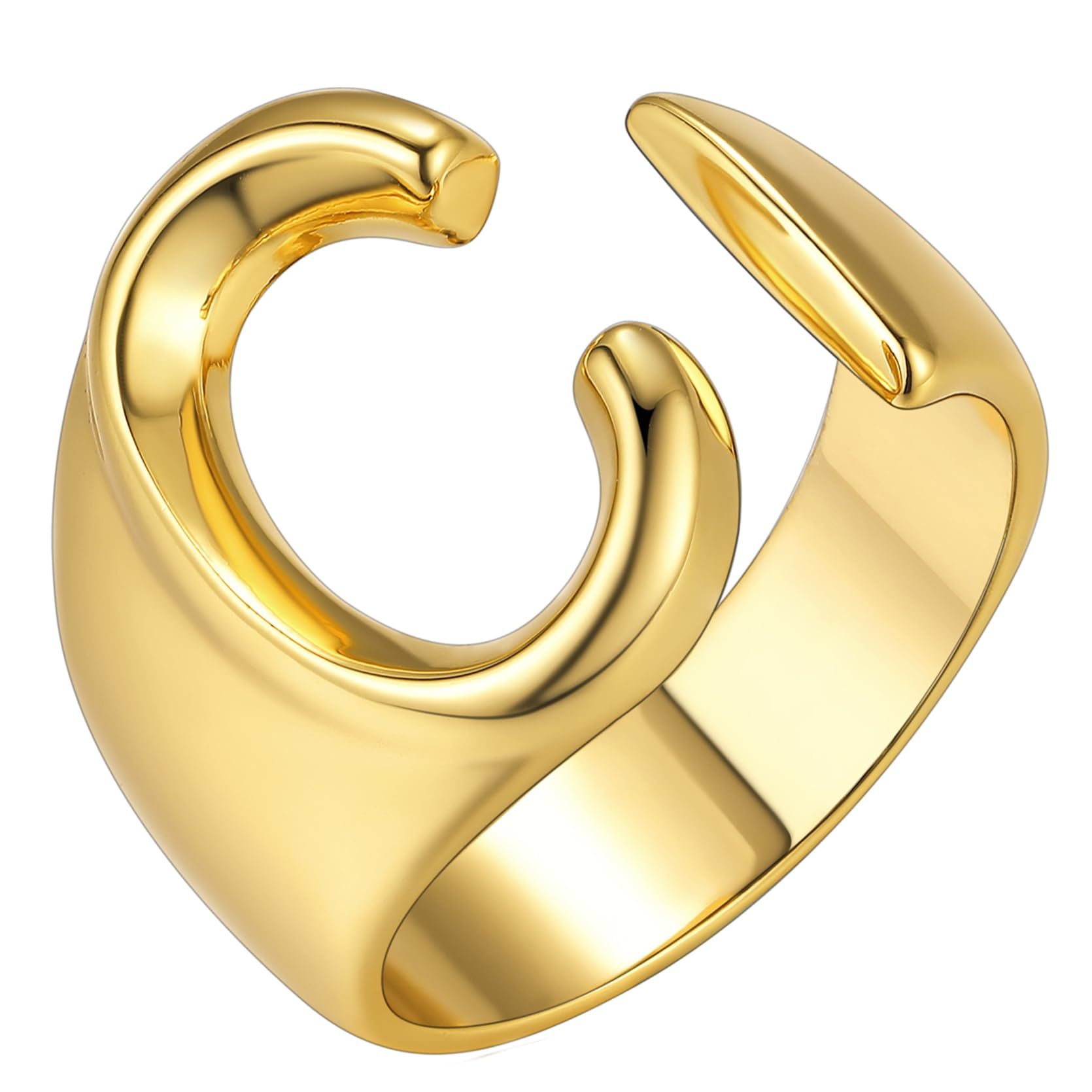KeyStyle Gold Initial Ring for Women Alphabet Letter Ring Adjustable 14K Gold Plated Personalized Bold Statement Jewelry Stacking Ring Gifts for Her