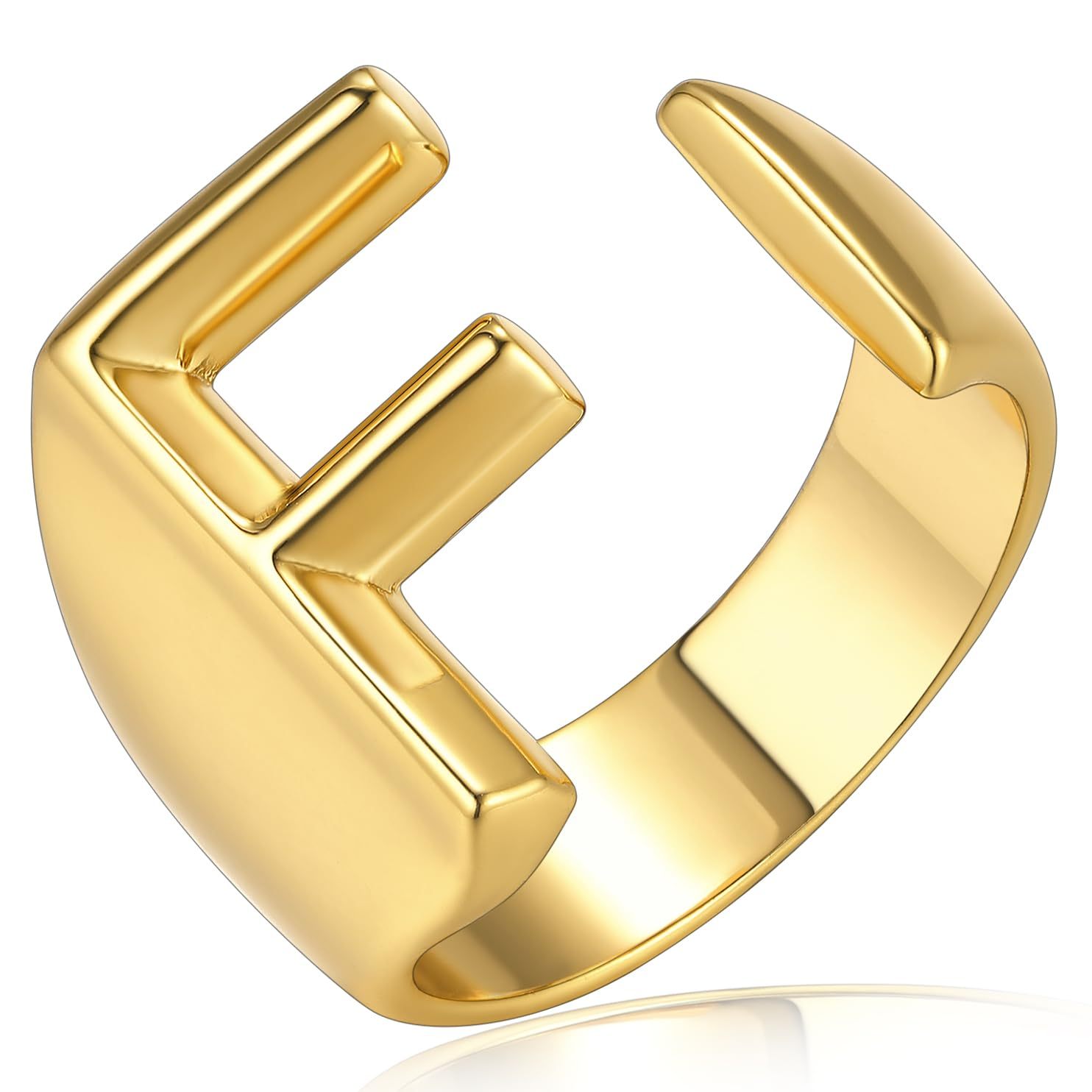 KeyStyle Gold Initial Ring for Women Alphabet Letter Ring Adjustable 14K Gold Plated Personalized Bold Statement Jewelry Stacking Ring Gifts for Her