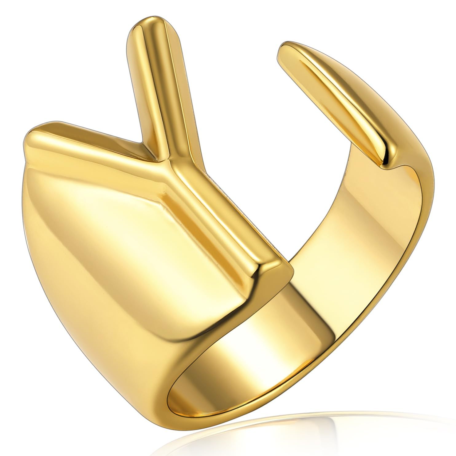 KeyStyle Gold Initial Ring for Women Alphabet Letter Ring Adjustable 14K Gold Plated Personalized Bold Statement Jewelry Stacking Ring Gifts for Her