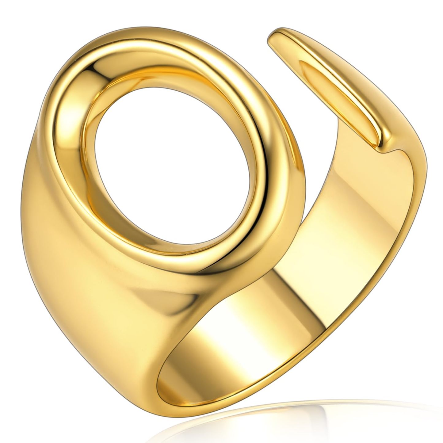 KeyStyle Gold Initial Ring for Women Alphabet Letter Ring Adjustable 14K Gold Plated Personalized Bold Statement Jewelry Stacking Ring Gifts for Her