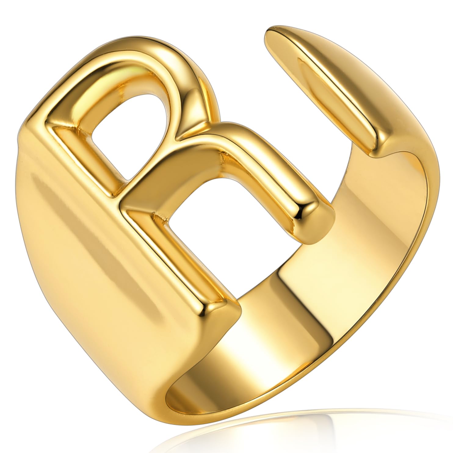 KeyStyle Gold Initial Ring for Women Alphabet Letter Ring Adjustable 14K Gold Plated Personalized Bold Statement Jewelry Stacking Ring Gifts for Her