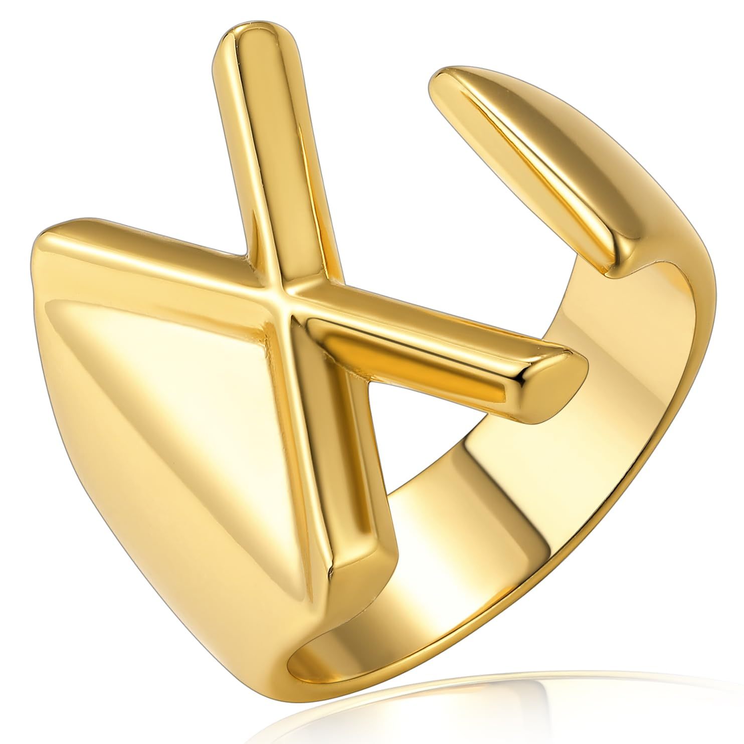 KeyStyle Gold Initial Ring for Women Alphabet Letter Ring Adjustable 14K Gold Plated Personalized Bold Statement Jewelry Stacking Ring Gifts for Her