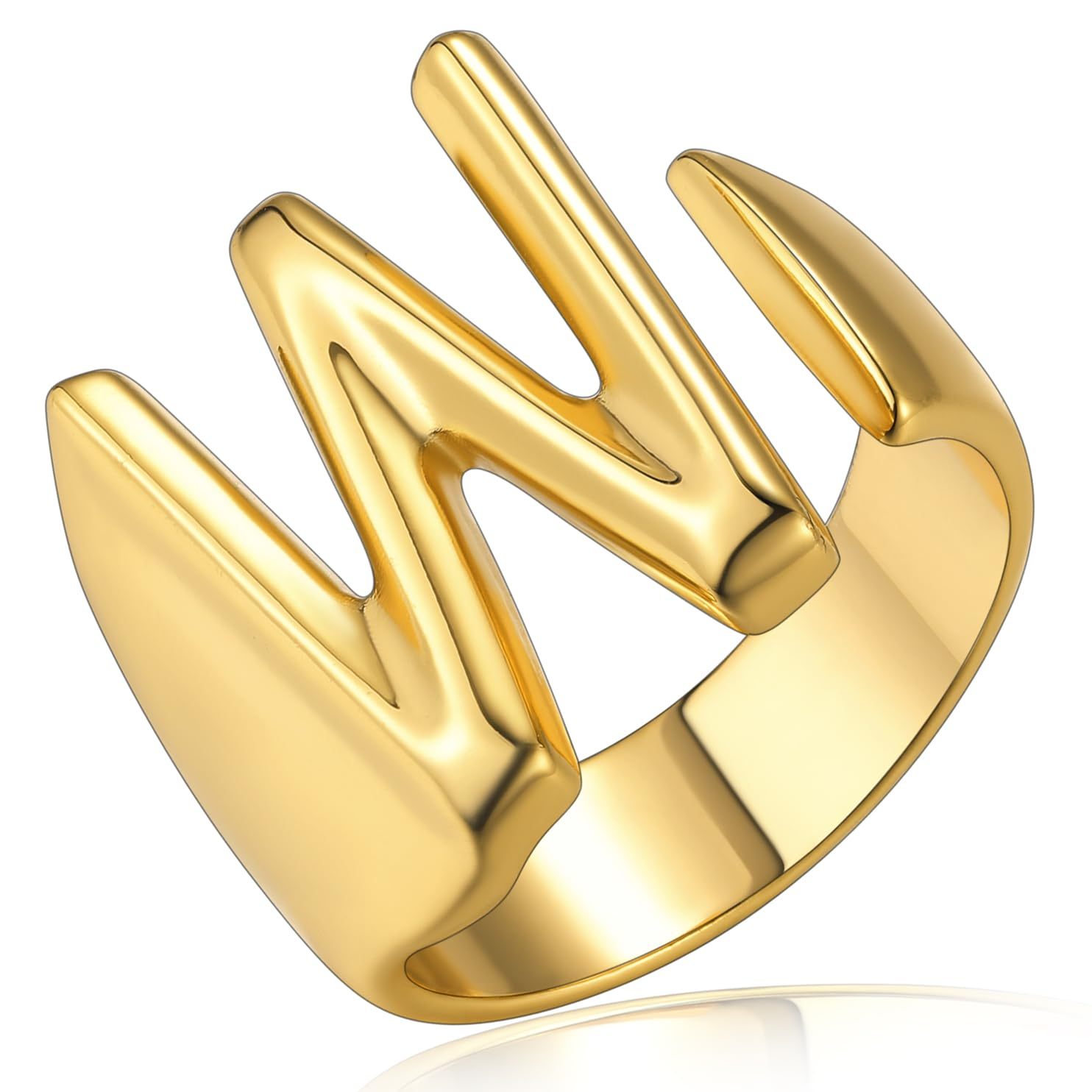 KeyStyle Gold Initial Ring for Women Alphabet Letter Ring Adjustable 14K Gold Plated Personalized Bold Statement Jewelry Stacking Ring Gifts for Her