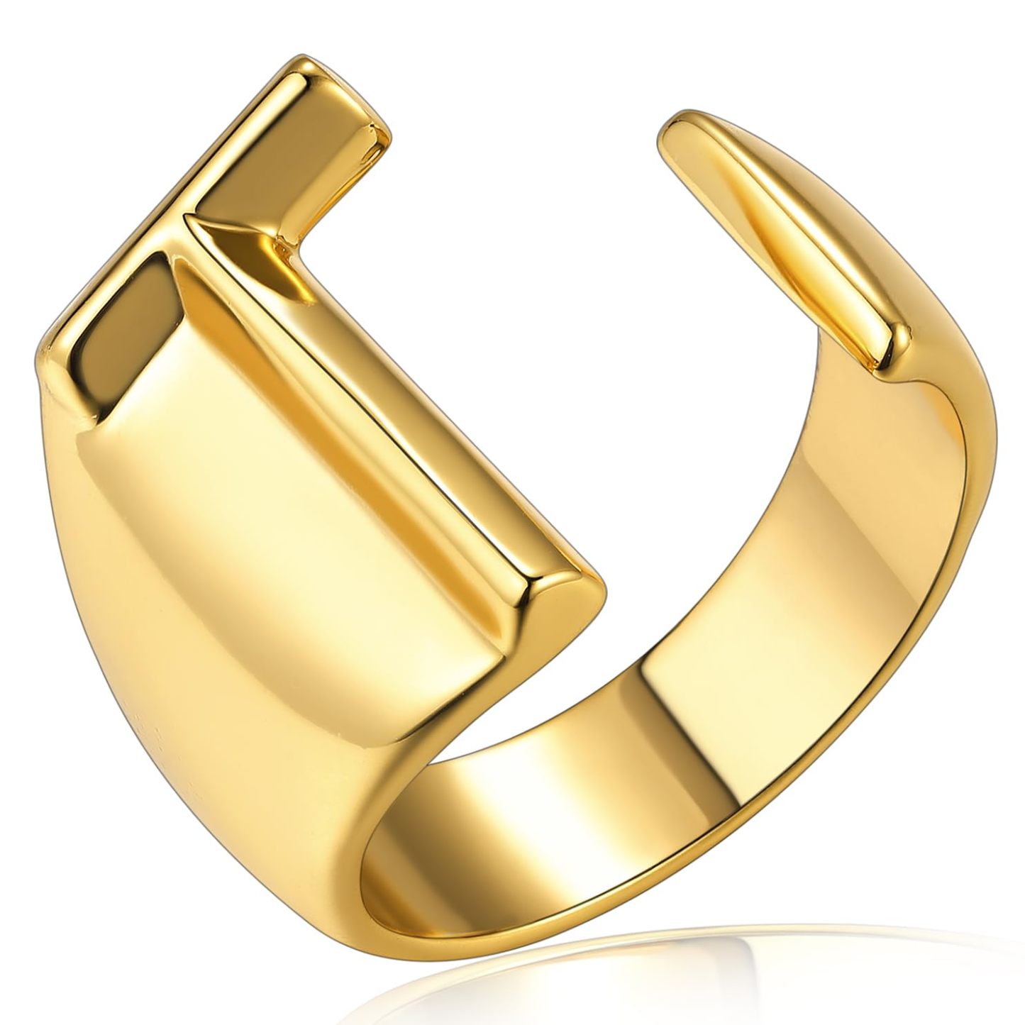 KeyStyle Gold Initial Ring for Women Alphabet Letter Ring Adjustable 14K Gold Plated Personalized Bold Statement Jewelry Stacking Ring Gifts for Her