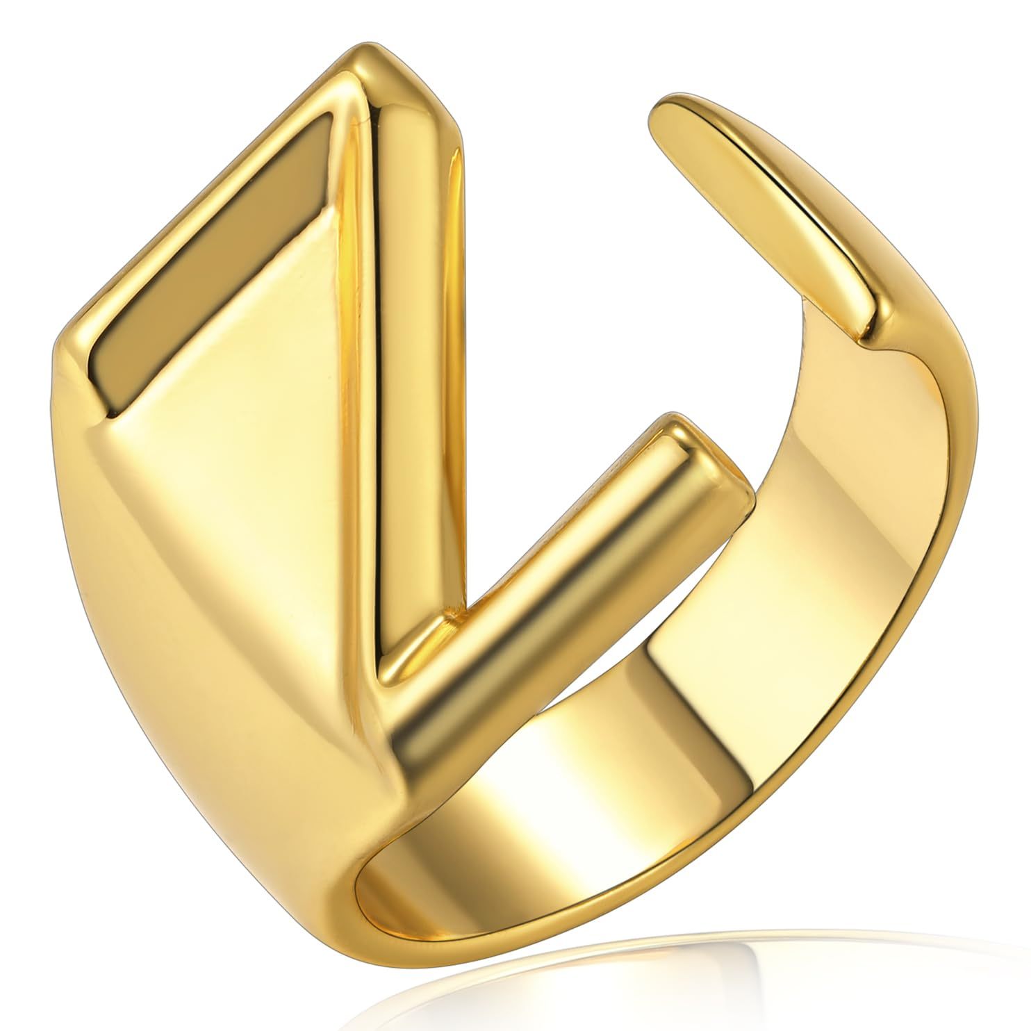 KeyStyle Gold Initial Ring for Women Alphabet Letter Ring Adjustable 14K Gold Plated Personalized Bold Statement Jewelry Stacking Ring Gifts for Her