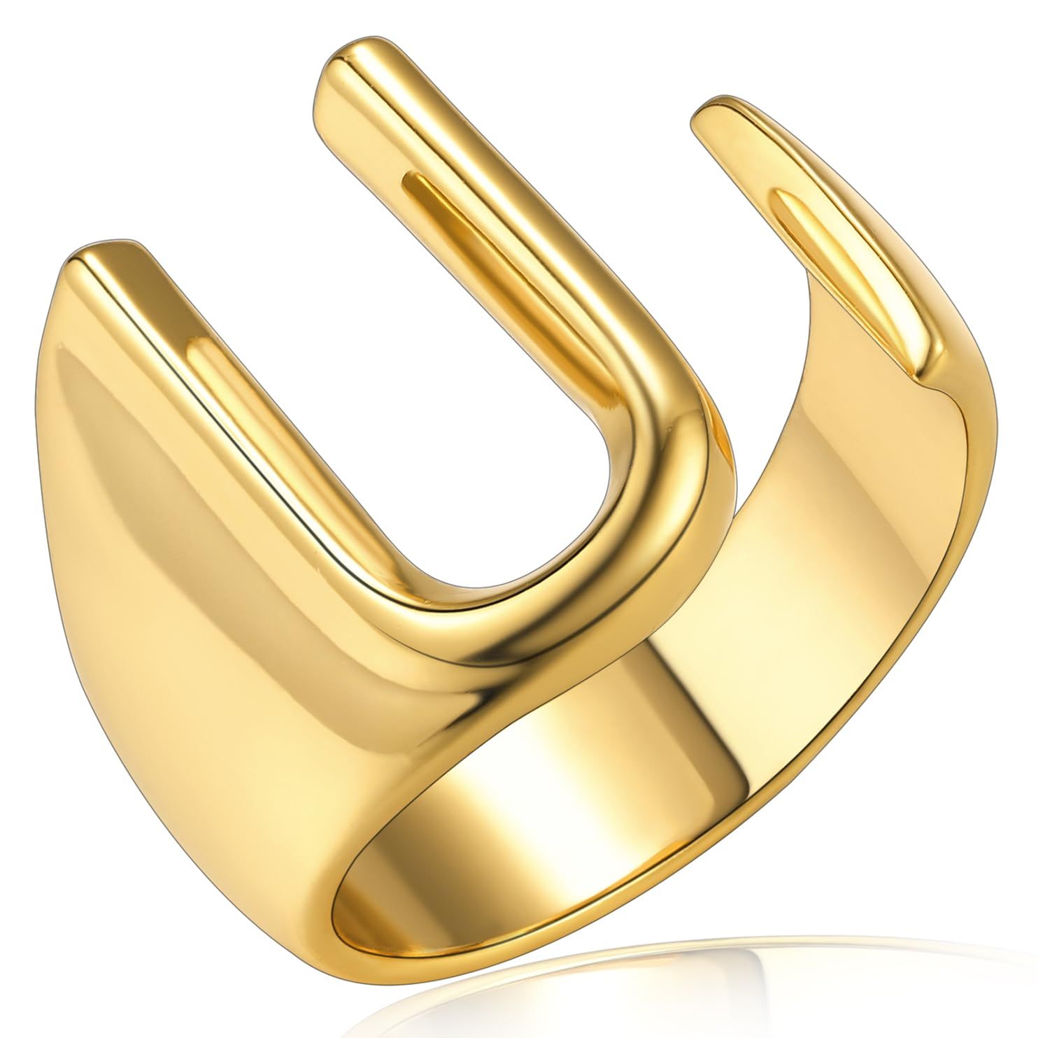 KeyStyle Gold Initial Ring for Women Alphabet Letter Ring Adjustable 14K Gold Plated Personalized Bold Statement Jewelry Stacking Ring Gifts for Her