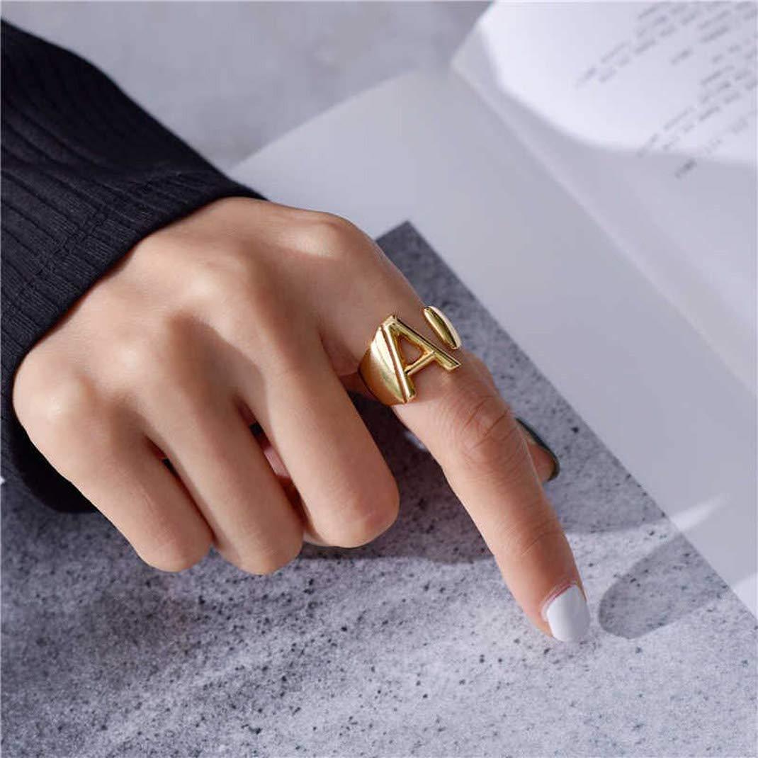 KeyStyle Gold Initial Ring for Women Alphabet Letter Ring Adjustable 14K Gold Plated Personalized Bold Statement Jewelry Stacking Ring Gifts for Her