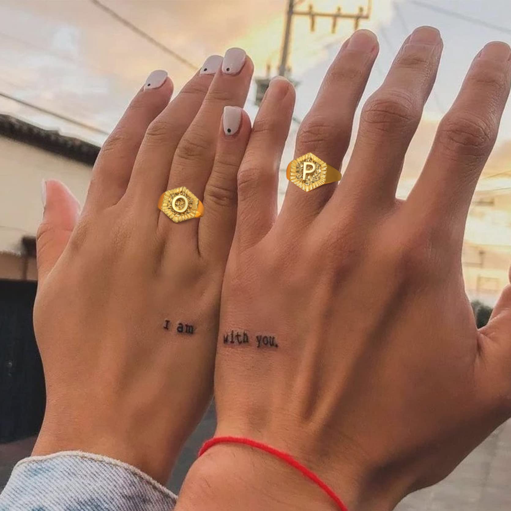 KeyStyle Gold Initial Ring for Women Alphabet Letter Ring Adjustable 14K Gold Plated Personalized Bold Statement Jewelry Stacking Ring Gifts for Her