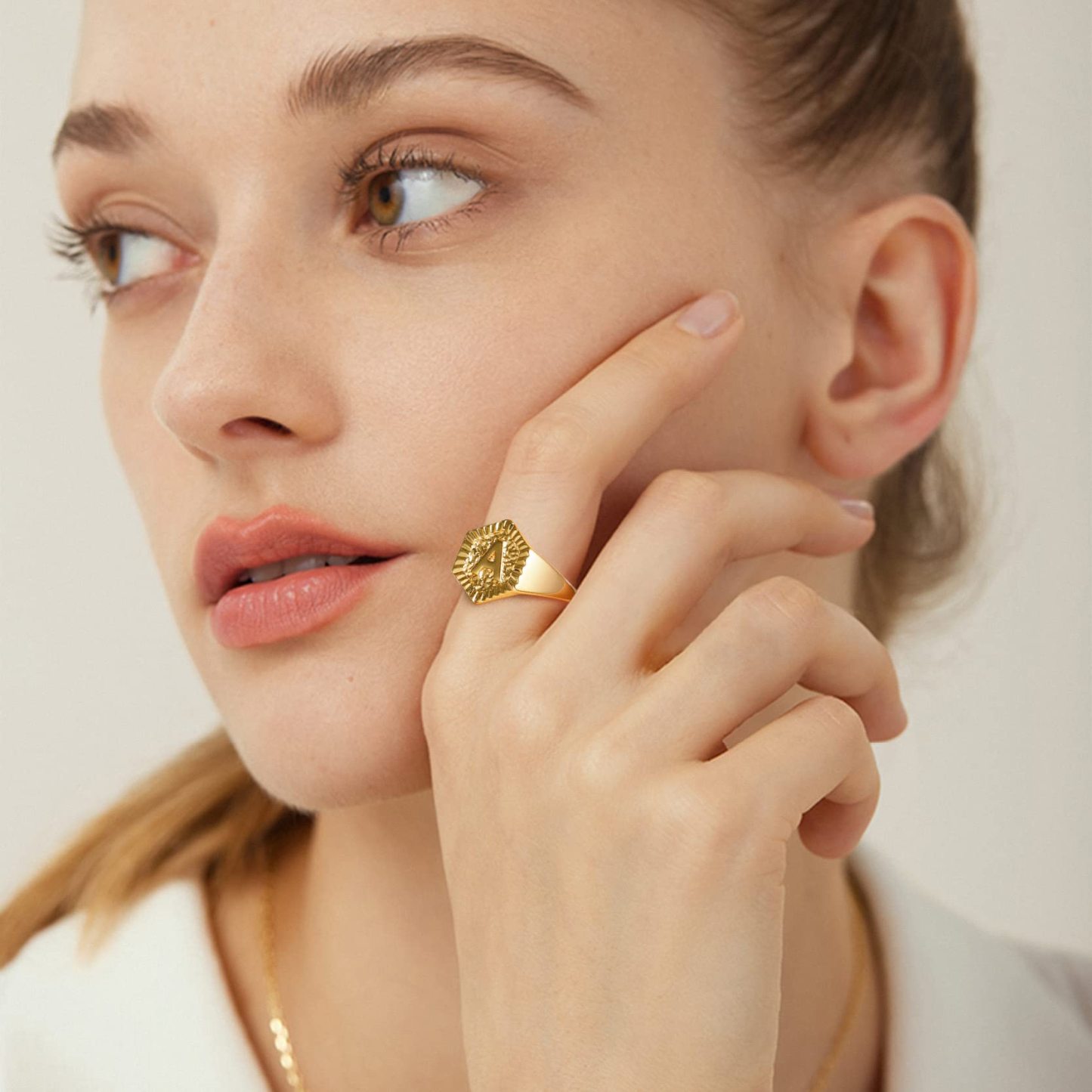 KeyStyle Gold Initial Ring for Women Alphabet Letter Ring Adjustable 14K Gold Plated Personalized Bold Statement Jewelry Stacking Ring Gifts for Her