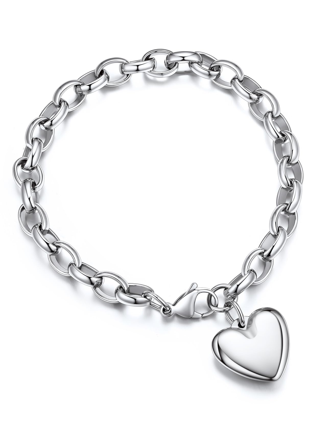 KeyStyle Heart Charm Bracelets for Women Chain Bracelet Black Adjustable Link Bracelets Valentine's Day Jewelry Gift for Girlfriend