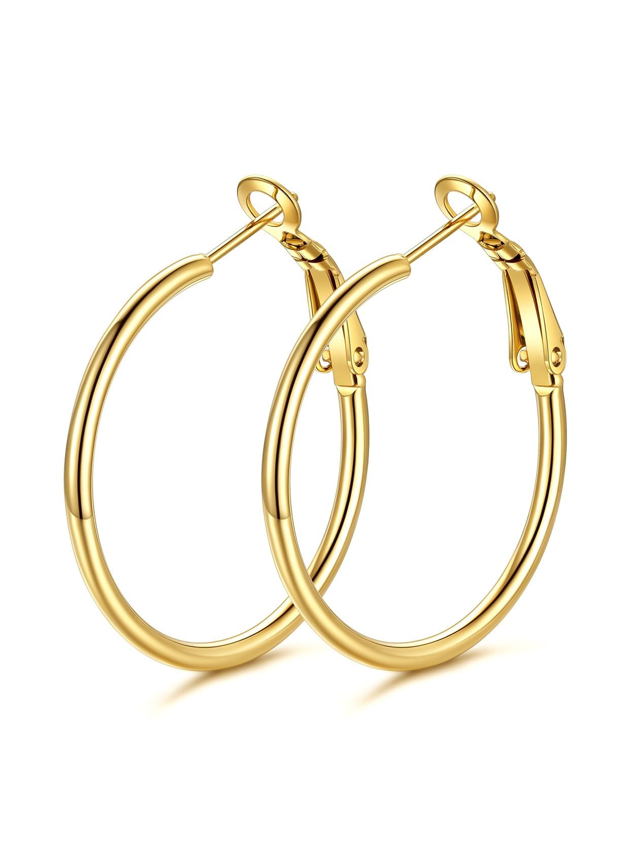 KeyStyle Hoop Earrings for Women Gold Plated Hoop Earrings Hypoallergenic Lightweight Earrings Birthday Jewelry Gift for Her-30mm,2 mm Thick