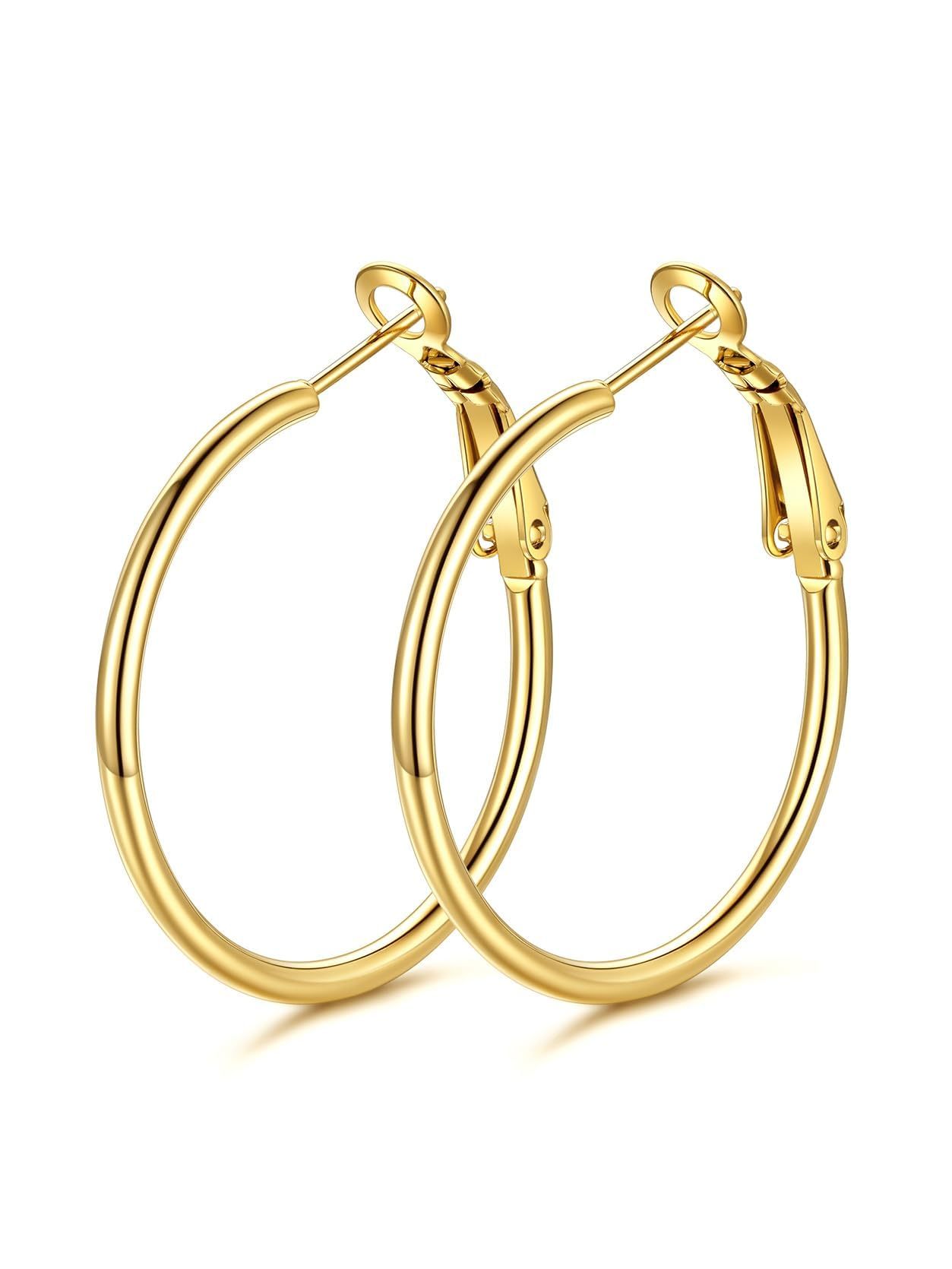 KeyStyle Hoop Earrings for Women Gold Plated Hoop Earrings Hypoallergenic Lightweight Earrings Birthday Jewelry Gift for Her-30mm,2 mm Thick