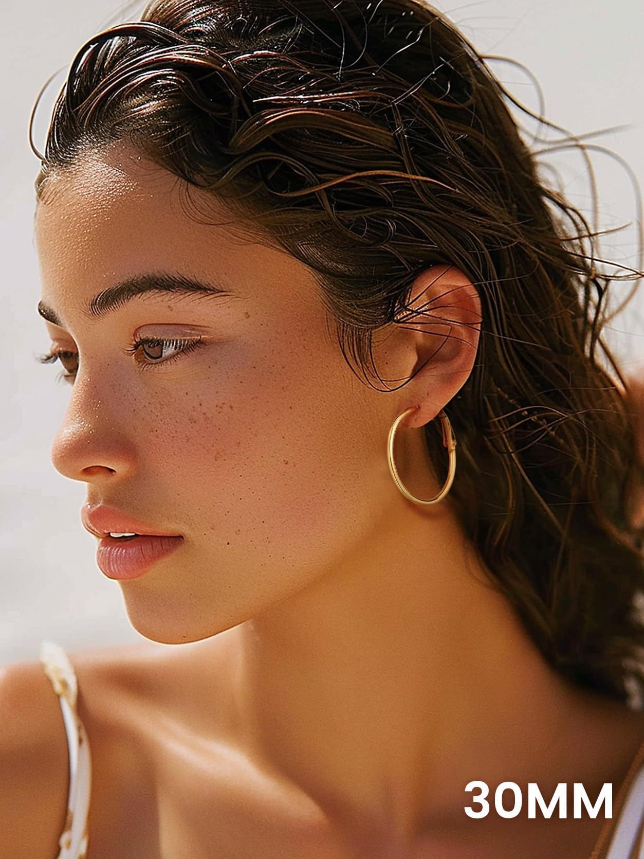 KeyStyle Hoop Earrings for Women Gold Plated Hoop Earrings Hypoallergenic Lightweight Earrings Birthday Jewelry Gift for Her-30mm,2 mm Thick