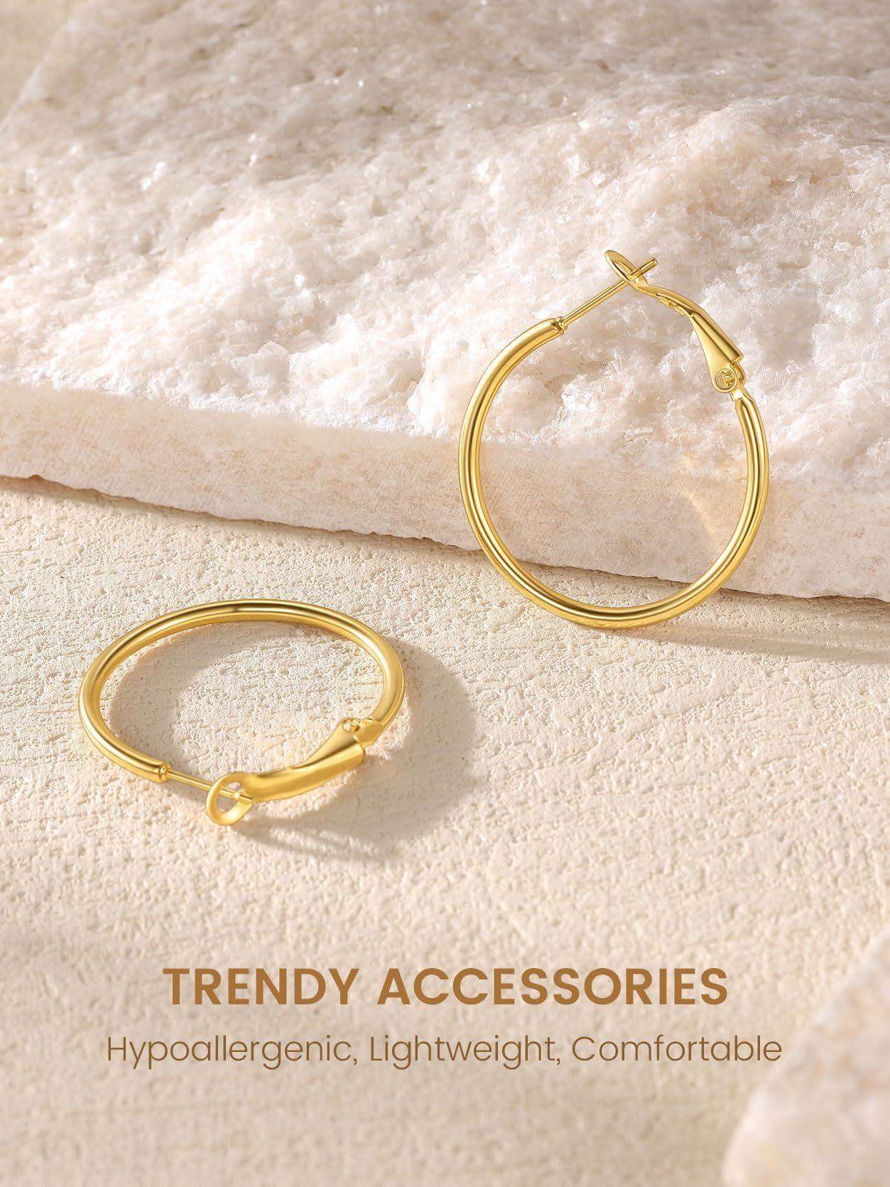 KeyStyle Hoop Earrings for Women Gold Plated Hoop Earrings Hypoallergenic Lightweight Earrings Birthday Jewelry Gift for Her-30mm,2 mm Thick