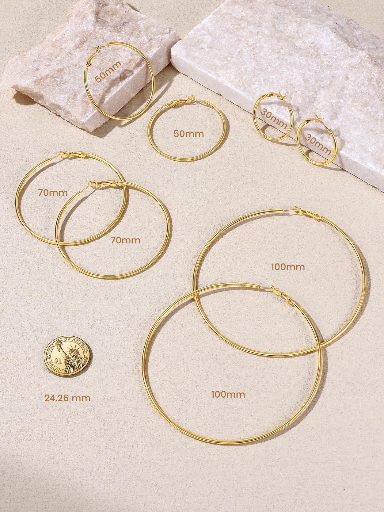 KeyStyle Hoop Earrings for Women Gold Plated Hoop Earrings Hypoallergenic Lightweight Earrings Birthday Jewelry Gift for Her-30mm,2 mm Thick