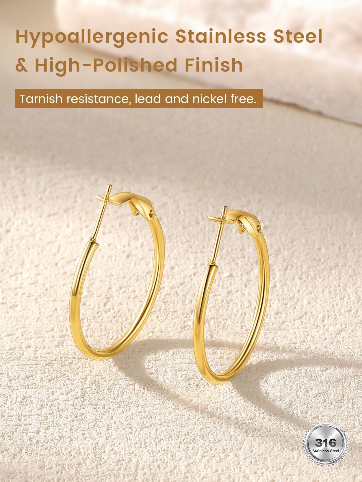 KeyStyle Hoop Earrings for Women Gold Plated Hoop Earrings Hypoallergenic Lightweight Earrings Birthday Jewelry Gift for Her-30mm,2 mm Thick