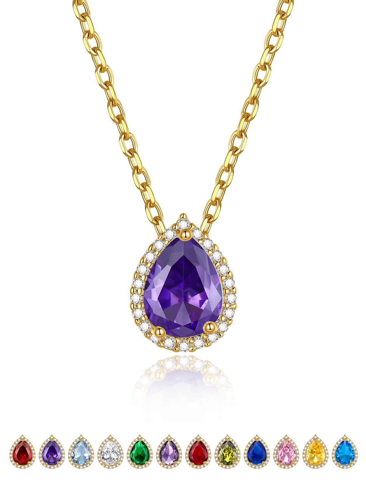 KeyStyle Women Necklaces Birthstone Pendant Necklace with Cubic Zircon