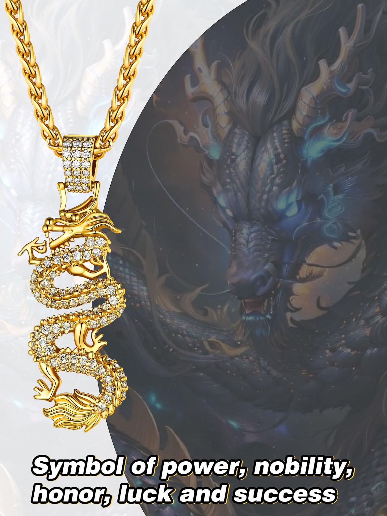 KeyStyle Gold Plated Dragon Pendant Necklace for Women with Cubic Zirconia Chinese Religious Necklace for Men & Women Amulet Pendant Necklaces Anniversary Jewelry Gift