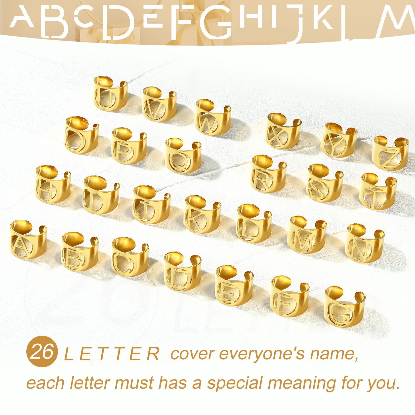 KeyStyle Gold Plated Initial Rings for Women Letter Statement Cuff Rings for Men Adjustable Jewelry Birthday Gift for Women