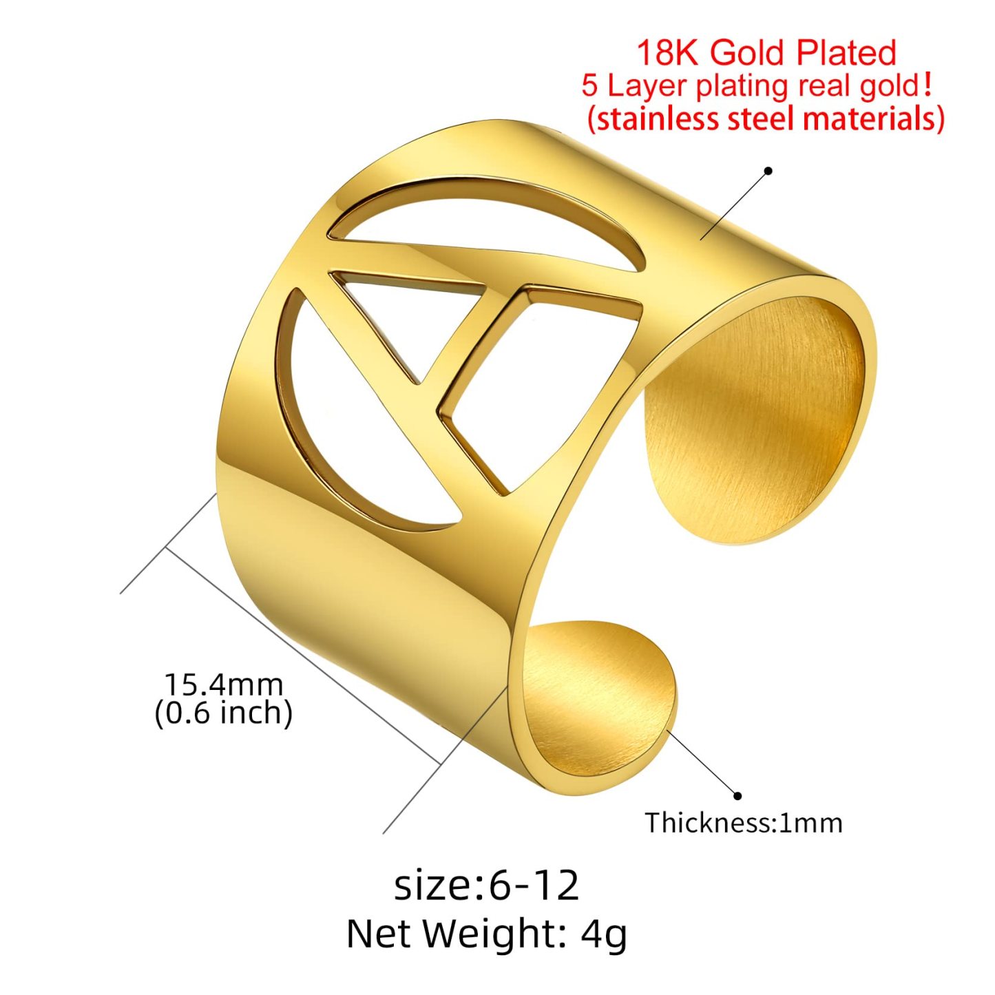 KeyStyle Gold Plated Initial Rings for Women Letter Statement Cuff Rings for Men Adjustable Jewelry Birthday Gift for Women