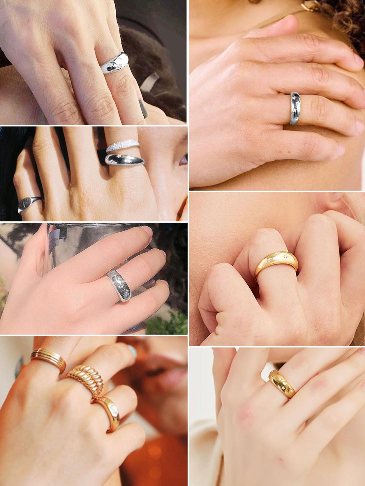 KeyStyle Dome Ring for Women Chunky Band Rings with Cubic Zirconia Stainless Steel Stacking Croissant Statement Ring Birthday Jewelry Gift for Her, Size 7-12