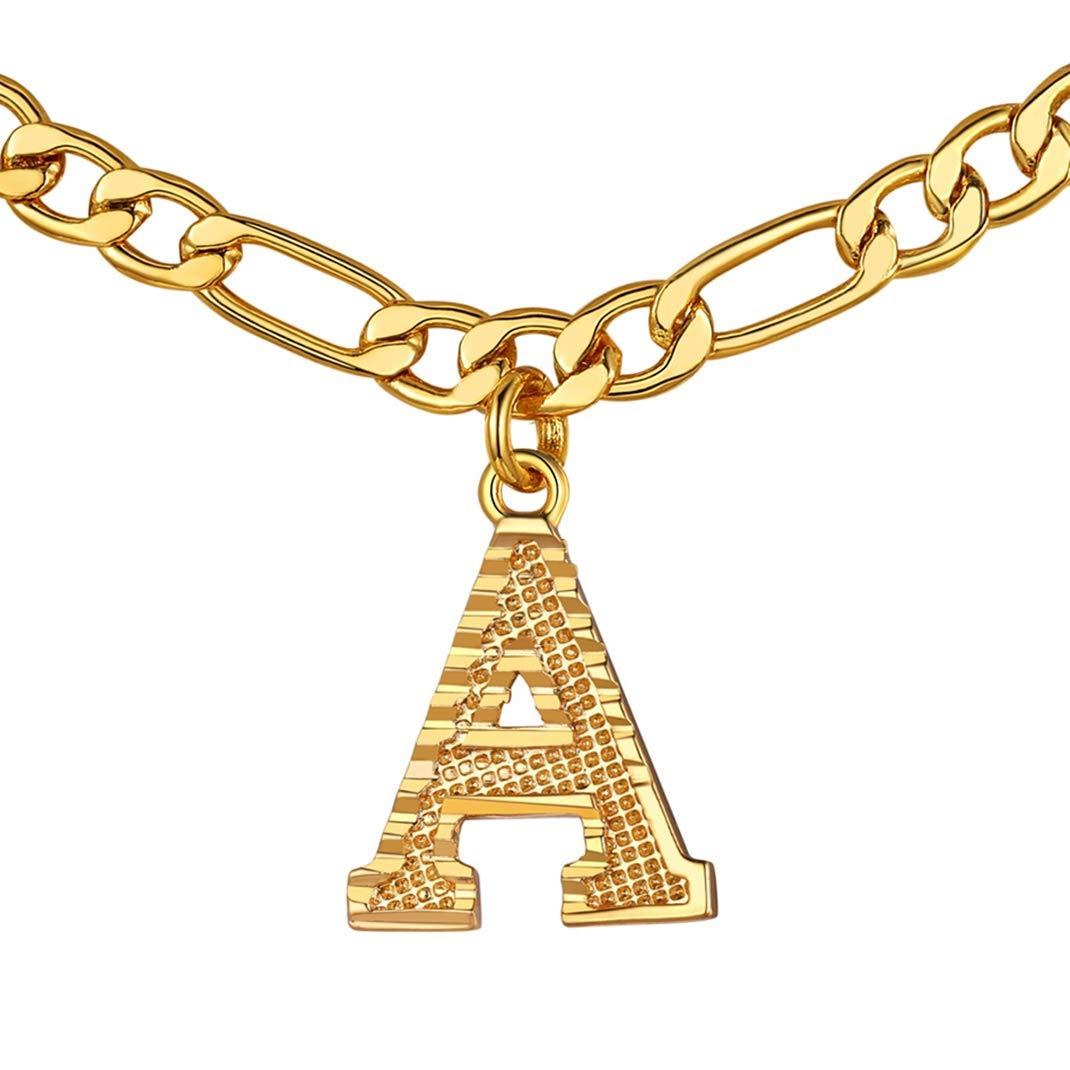 KeyStyle Initial Necklace for Women Gold Plated Figaro Chain Initial Pendant Necklace Alphabet Letter Choker Necklaces for Men & Women Birthday Gift for Her