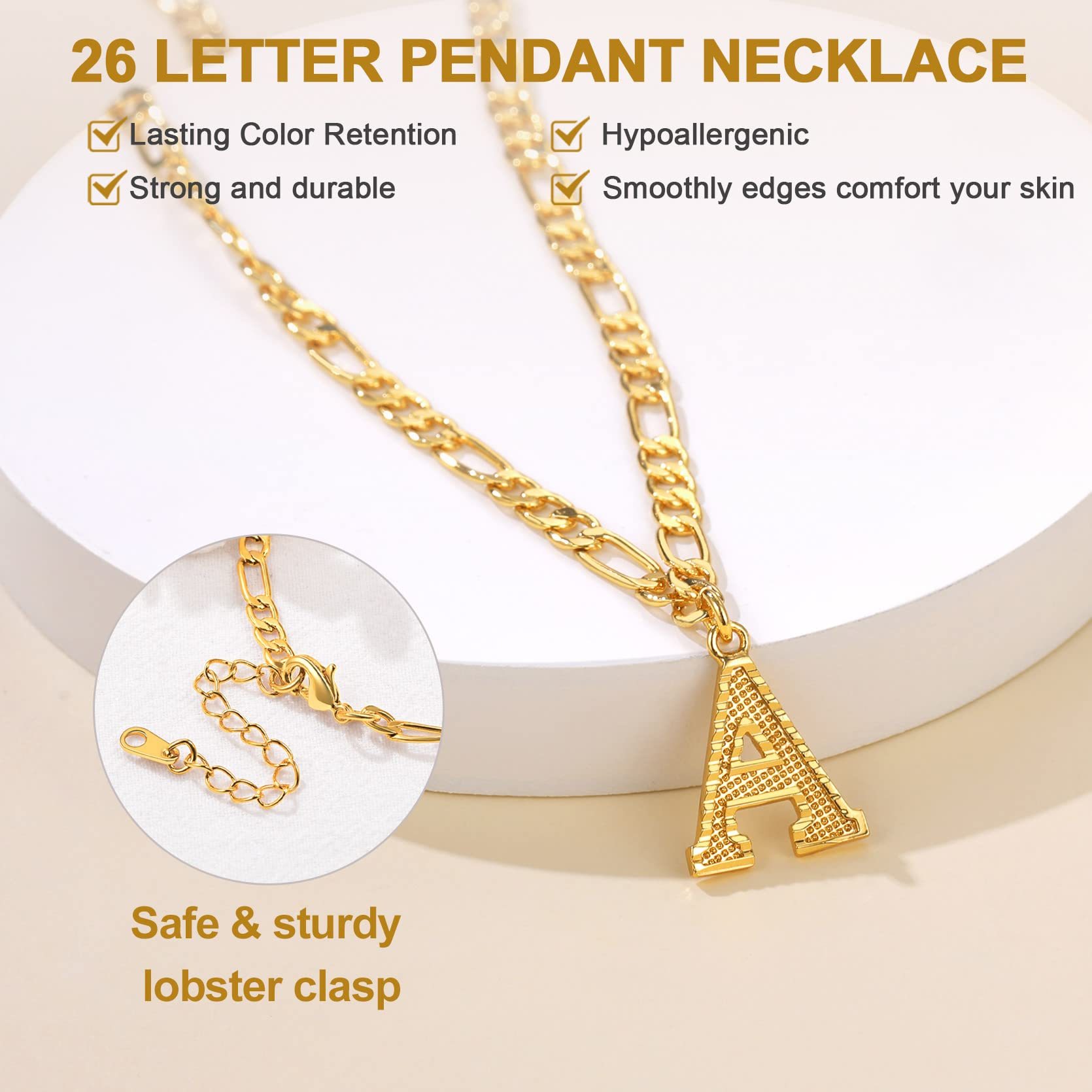 KeyStyle Initial Necklace for Women Gold Plated Figaro Chain Initial Pendant Necklace Alphabet Letter Choker Necklaces for Men & Women Birthday Gift for Her