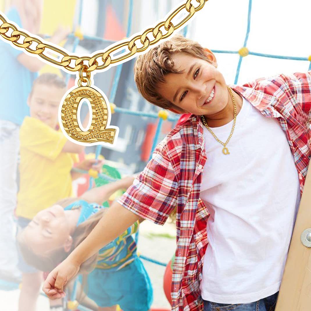 KeyStyle Initial Necklace for Women Gold Plated Figaro Chain Initial Pendant Necklace Alphabet Letter Choker Necklaces for Men & Women Birthday Gift for Her