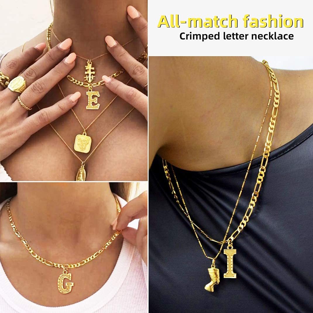 KeyStyle Initial Necklace for Women Gold Plated Figaro Chain Initial Pendant Necklace Alphabet Letter Choker Necklaces for Men & Women Birthday Gift for Her