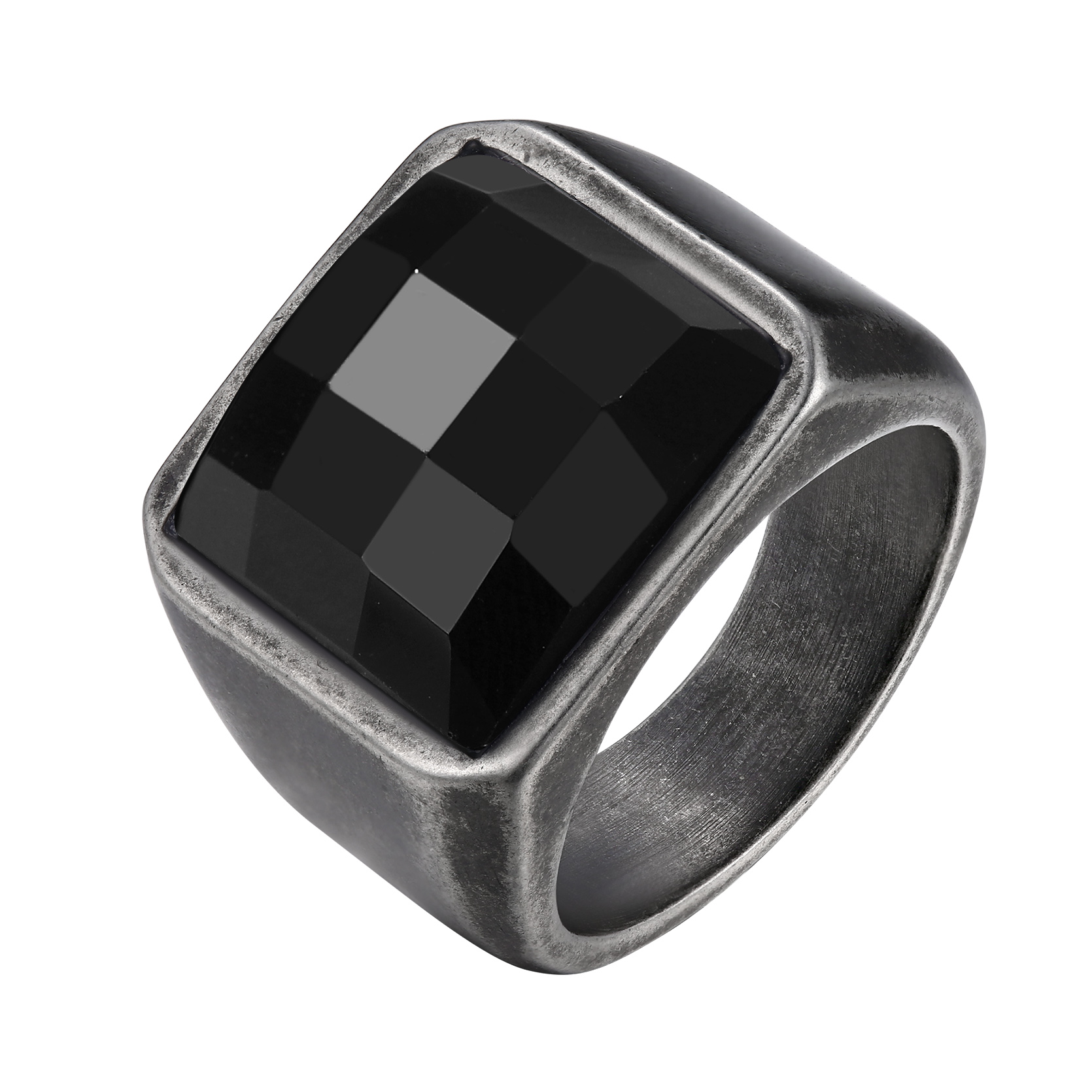 KeyStyle Rings for Men Stainless Steel Statement Ring with Blue Topaz Birthstone Signet Ring Birthday Gemstone Jewelry Gift for Men, 8mm Blue Topaz