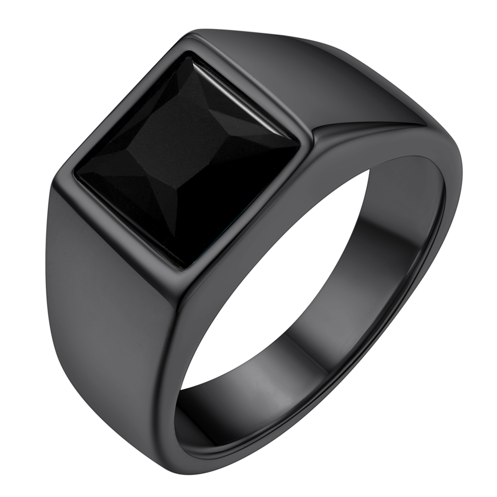 KeyStyle Rings for Men Stainless Steel Statement Ring with Blue Topaz Birthstone Signet Ring Birthday Gemstone Jewelry Gift for Men, 8mm Blue Topaz