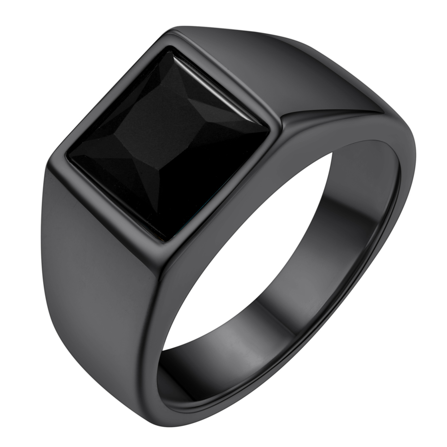 KeyStyle Rings for Men Stainless Steel Statement Ring with Blue Topaz Birthstone Signet Ring Birthday Gemstone Jewelry Gift for Men, 8mm Blue Topaz