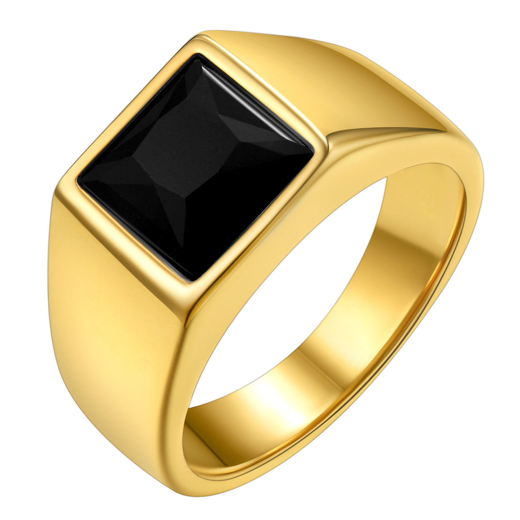 KeyStyle Rings for Men Stainless Steel Statement Ring with Blue Topaz Birthstone Signet Ring Birthday Gemstone Jewelry Gift for Men, 8mm Blue Topaz