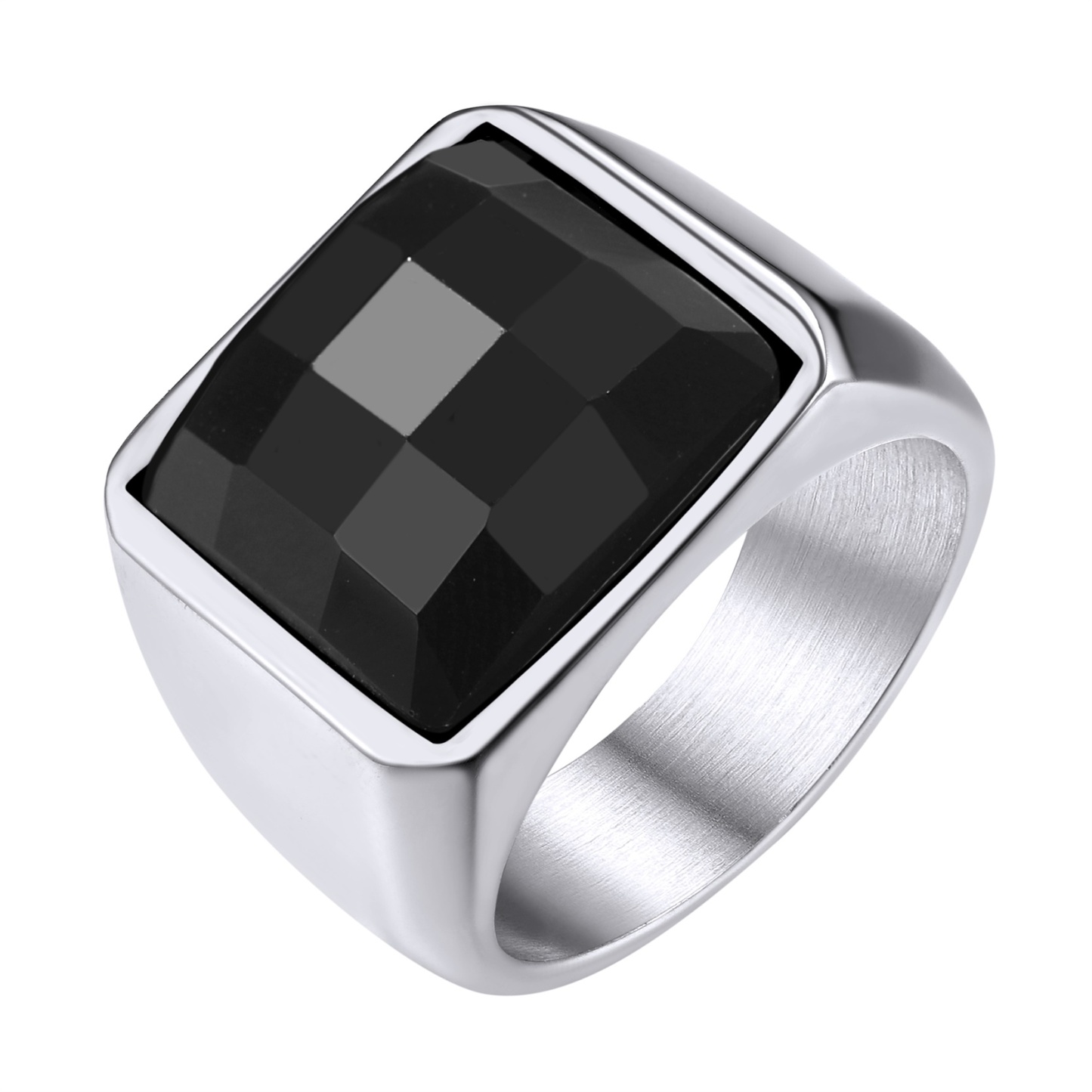 KeyStyle Rings for Men Stainless Steel Statement Ring with Blue Topaz Birthstone Signet Ring Birthday Gemstone Jewelry Gift for Men, 8mm Blue Topaz