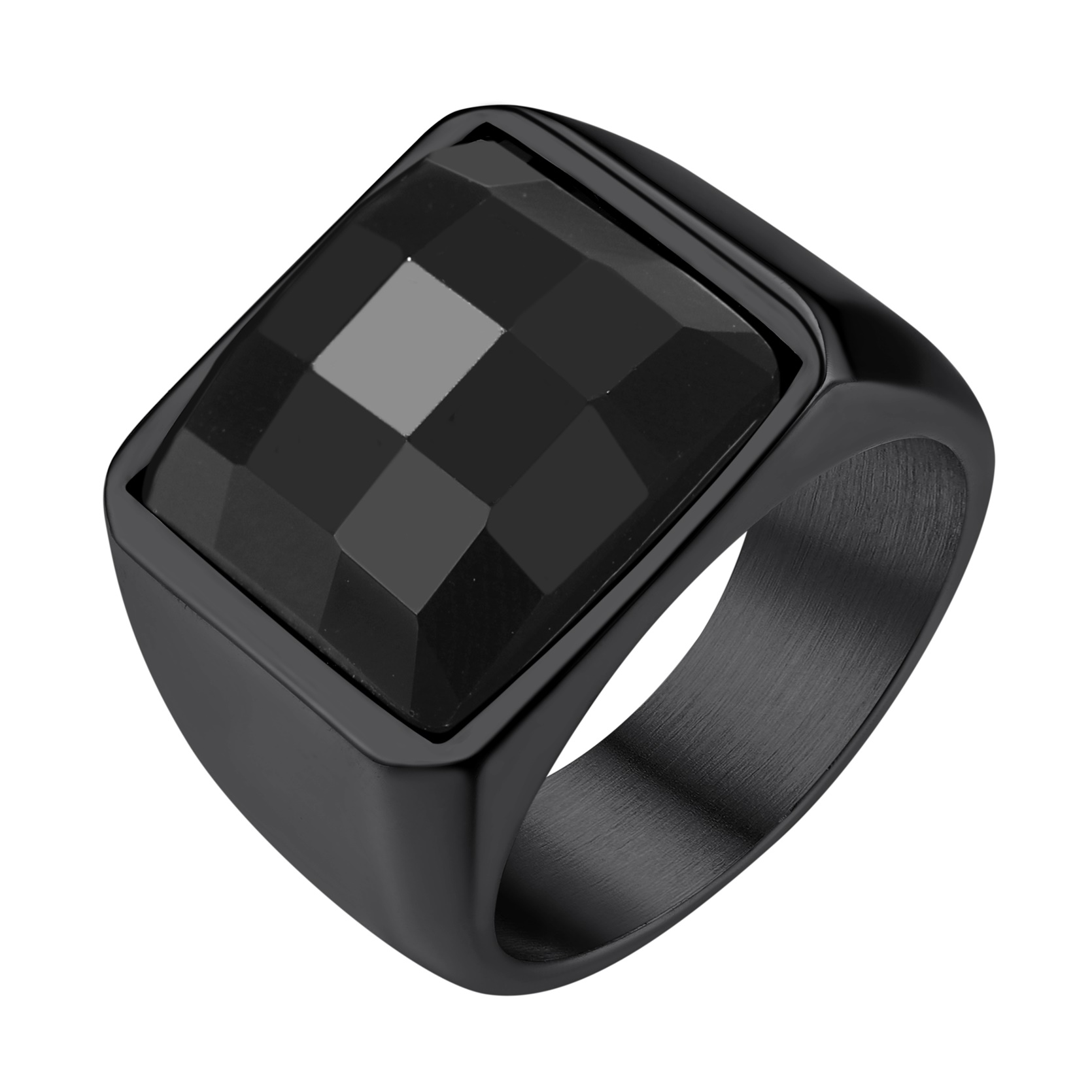 KeyStyle Rings for Men Stainless Steel Statement Ring with Blue Topaz Birthstone Signet Ring Birthday Gemstone Jewelry Gift for Men, 8mm Blue Topaz