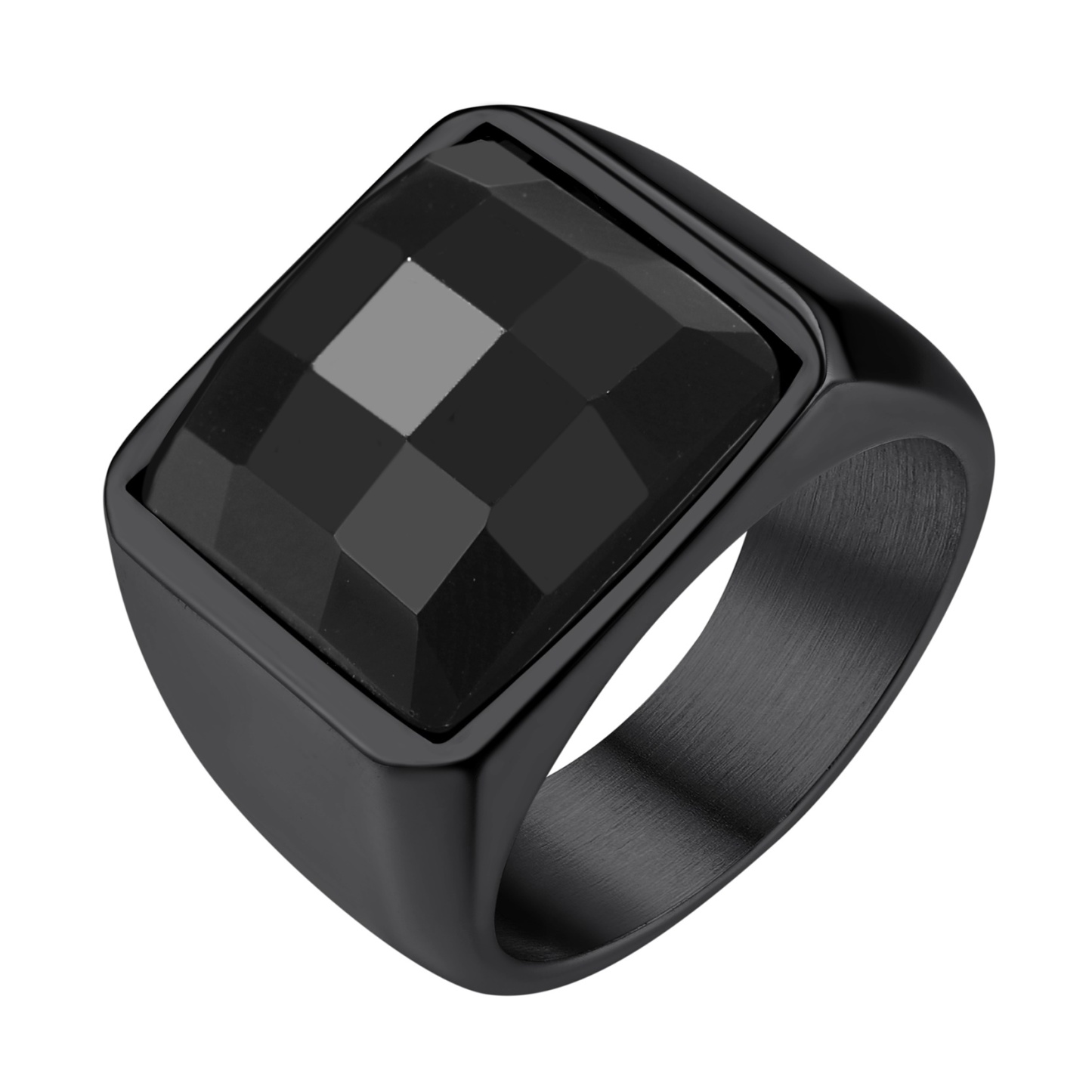 KeyStyle Rings for Men Stainless Steel Statement Ring with Blue Topaz Birthstone Signet Ring Birthday Gemstone Jewelry Gift for Men, 8mm Blue Topaz