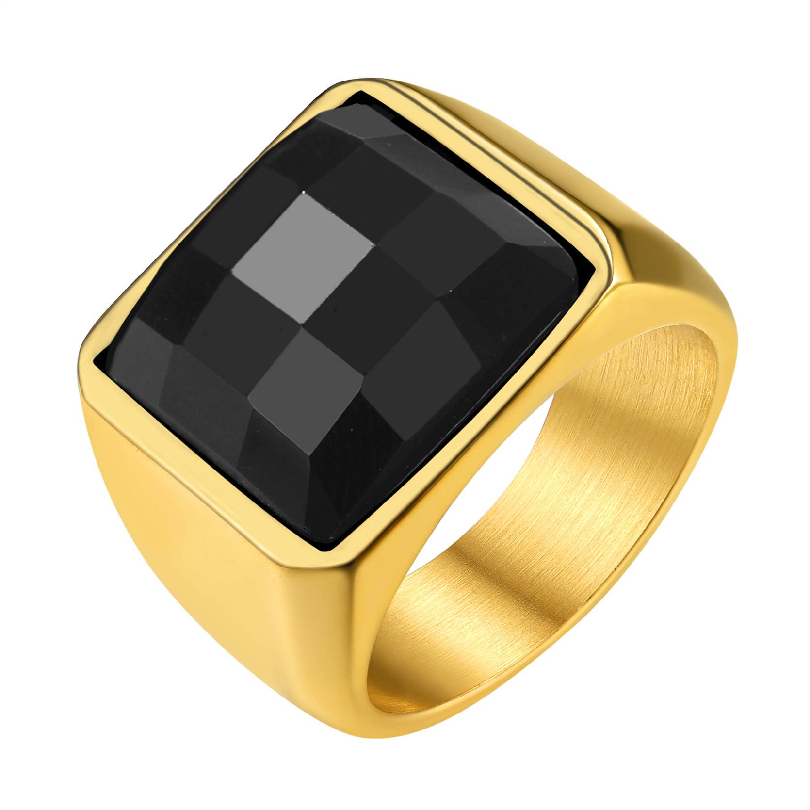 KeyStyle Rings for Men Stainless Steel Statement Ring with Blue Topaz Birthstone Signet Ring Birthday Gemstone Jewelry Gift for Men, 8mm Blue Topaz