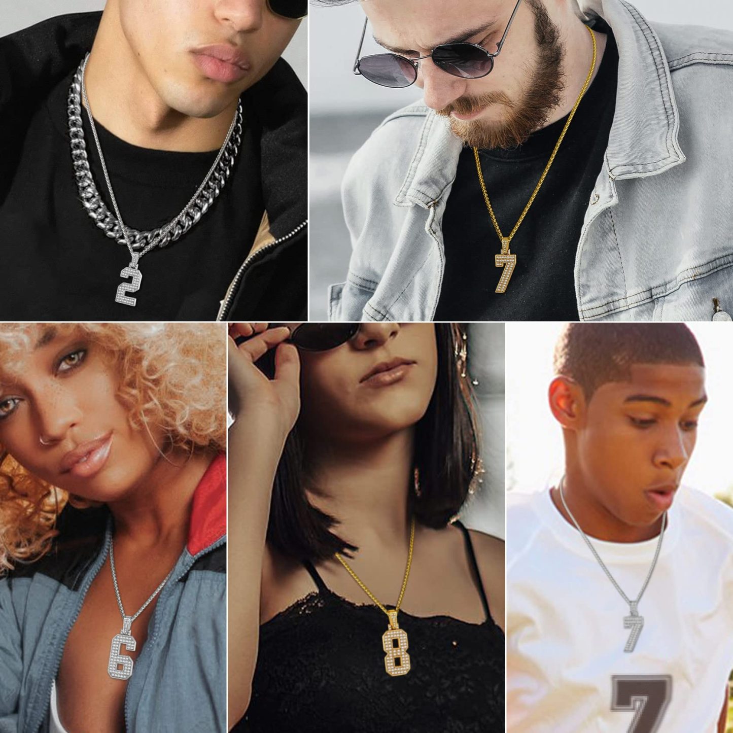 KeyStyle Number Pendant Necklace Sport Athletes Number Necklace for Men with Cubic Zirconia Hip Hop Jewelry for Women & Men, Number 0-9 Chain Necklace