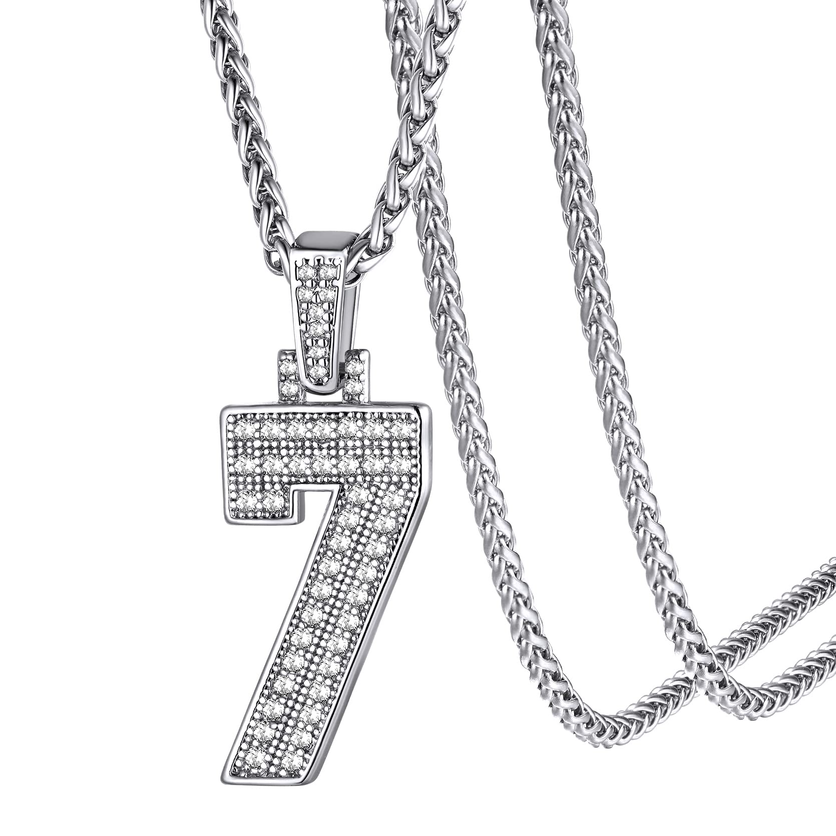 KeyStyle Number Pendant Necklace Sport Athletes Number Necklace for Men with Cubic Zirconia Hip Hop Jewelry for Women & Men, Number 0-9 Chain Necklace