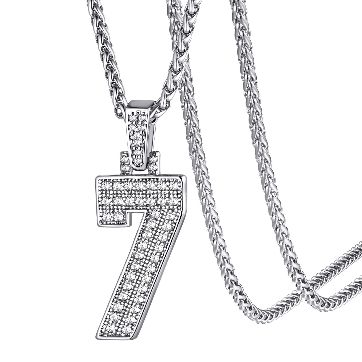 KeyStyle Number Pendant Necklace Sport Athletes Number Necklace for Men with Cubic Zirconia Hip Hop Jewelry for Women & Men, Number 0-9 Chain Necklace